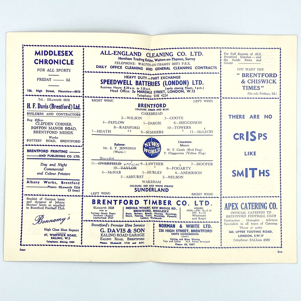 Brentford vs Sunderland Programme (25 October, 1960)
