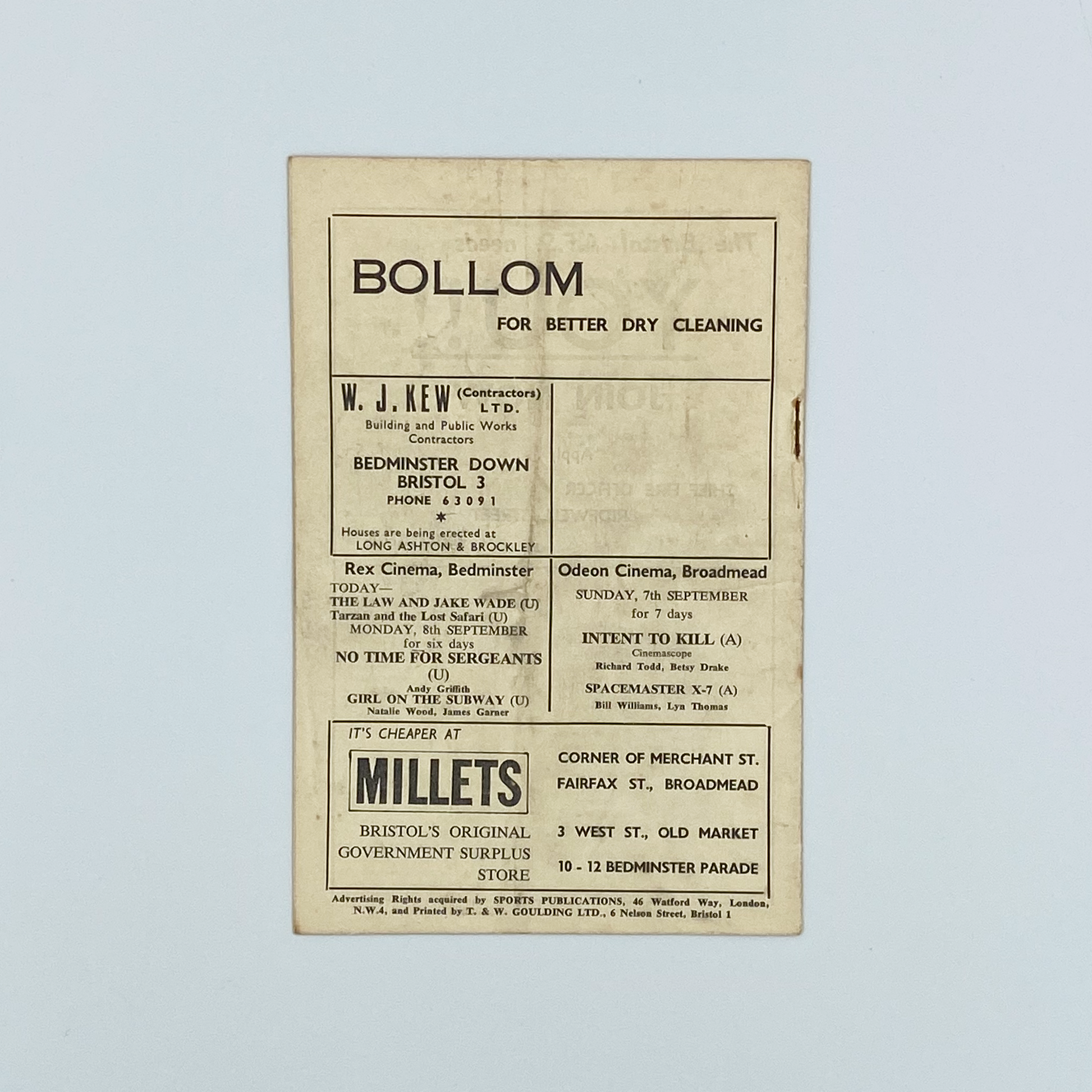 Bristol City vs Brighton & Hove Albion Programme (6 September, 1958)