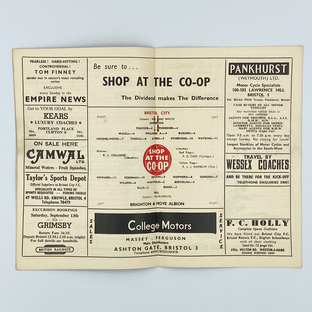 Bristol City vs Brighton & Hove Albion Programme (6 September, 1958)