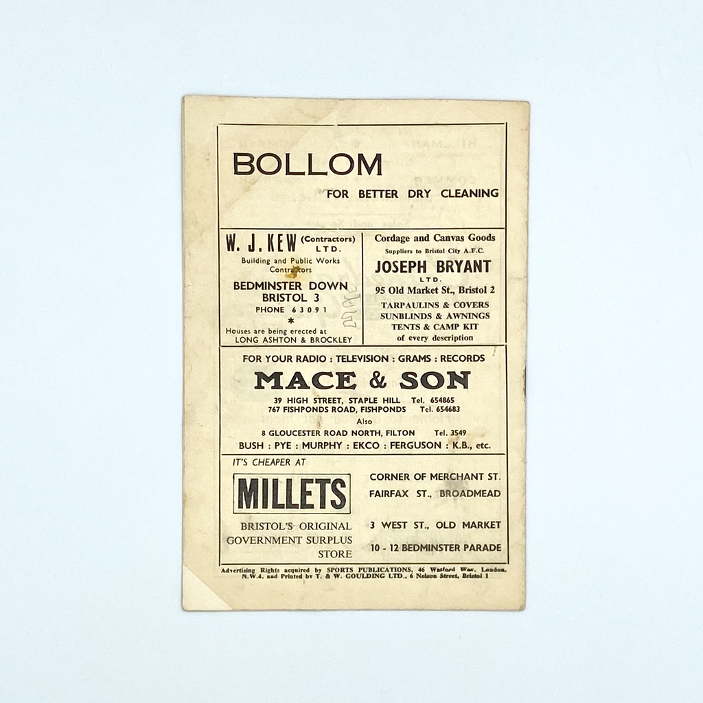 Bristol City vs Blackpool Programme (24 January, 1959)