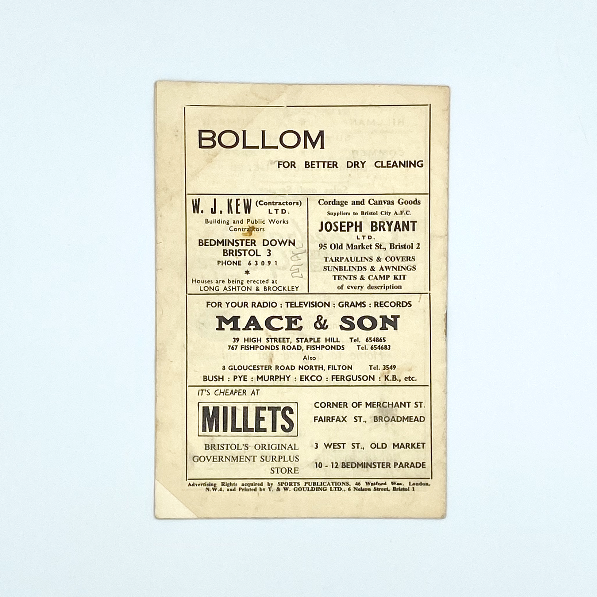 Bristol City vs Blackpool Programme (24 January, 1959)