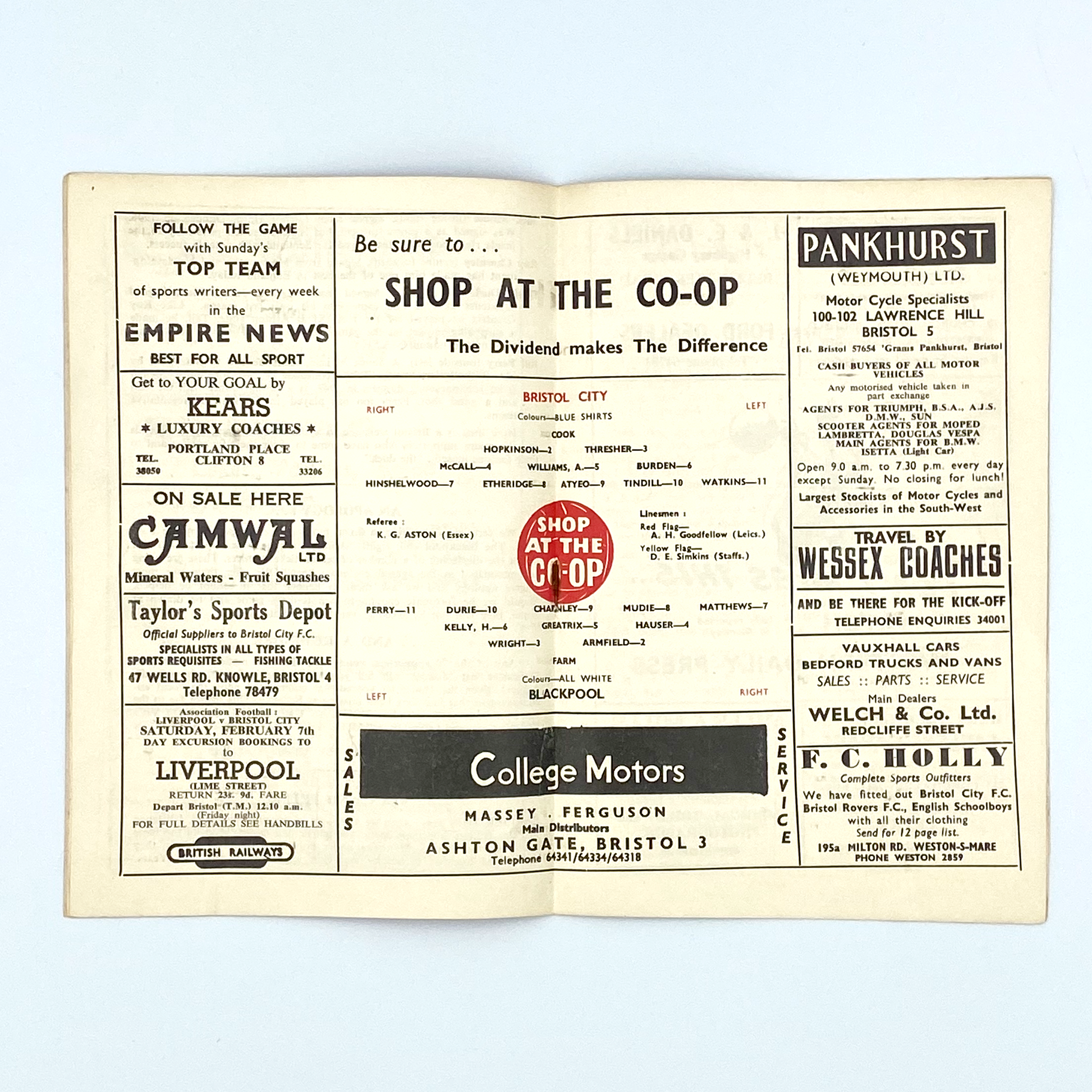 Bristol City vs Blackpool Programme (24 January, 1959)