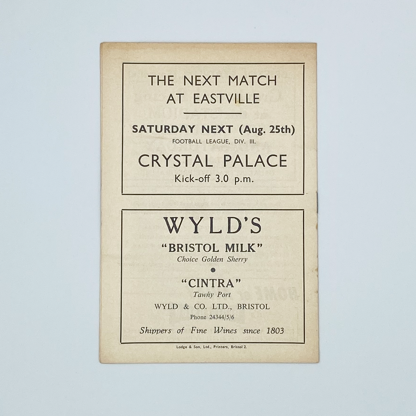 Bristol Rovers vs Northampton Town Programme (21 August, 1962)