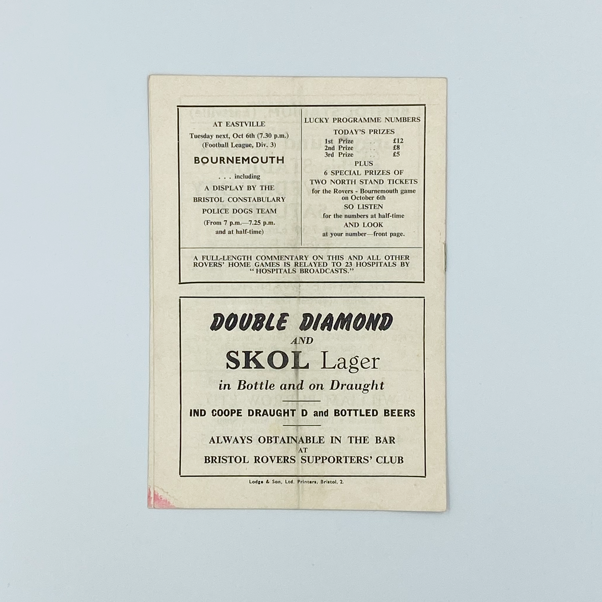 Bristol Rovers vs Bristol City Programme (3 October, 1964)