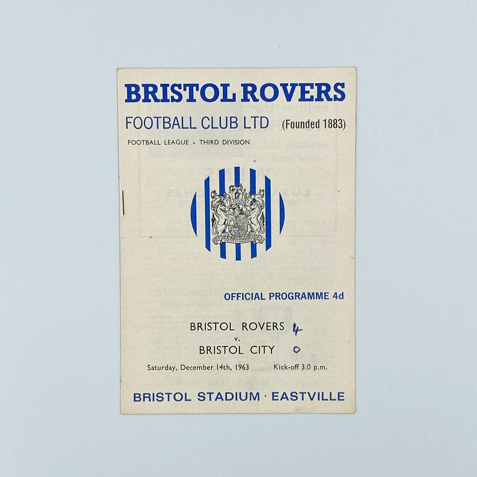 Bristol Rovers vs Bristol City Programme (14 December, 1963)