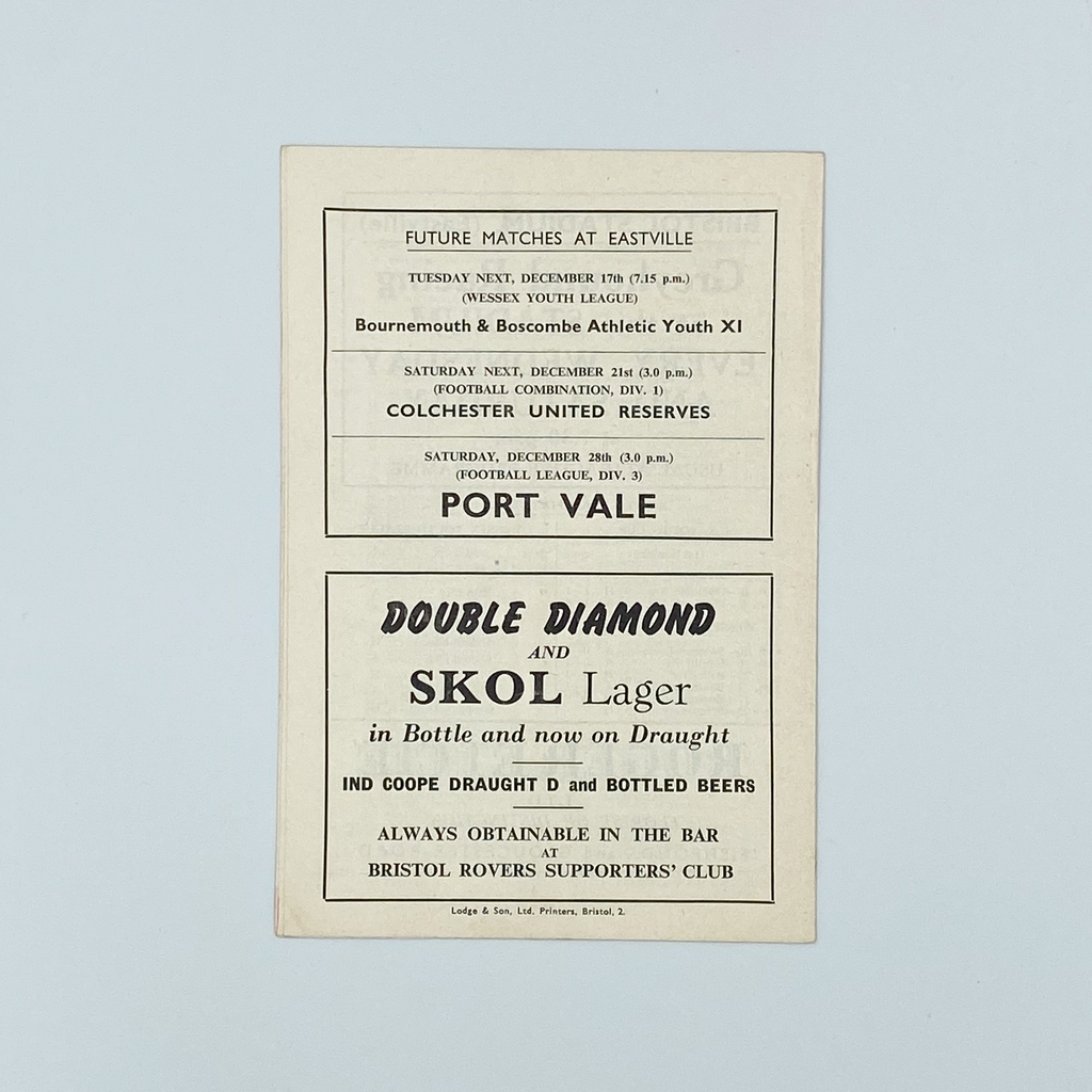 Bristol Rovers vs Bristol City Programme (14 December, 1963)