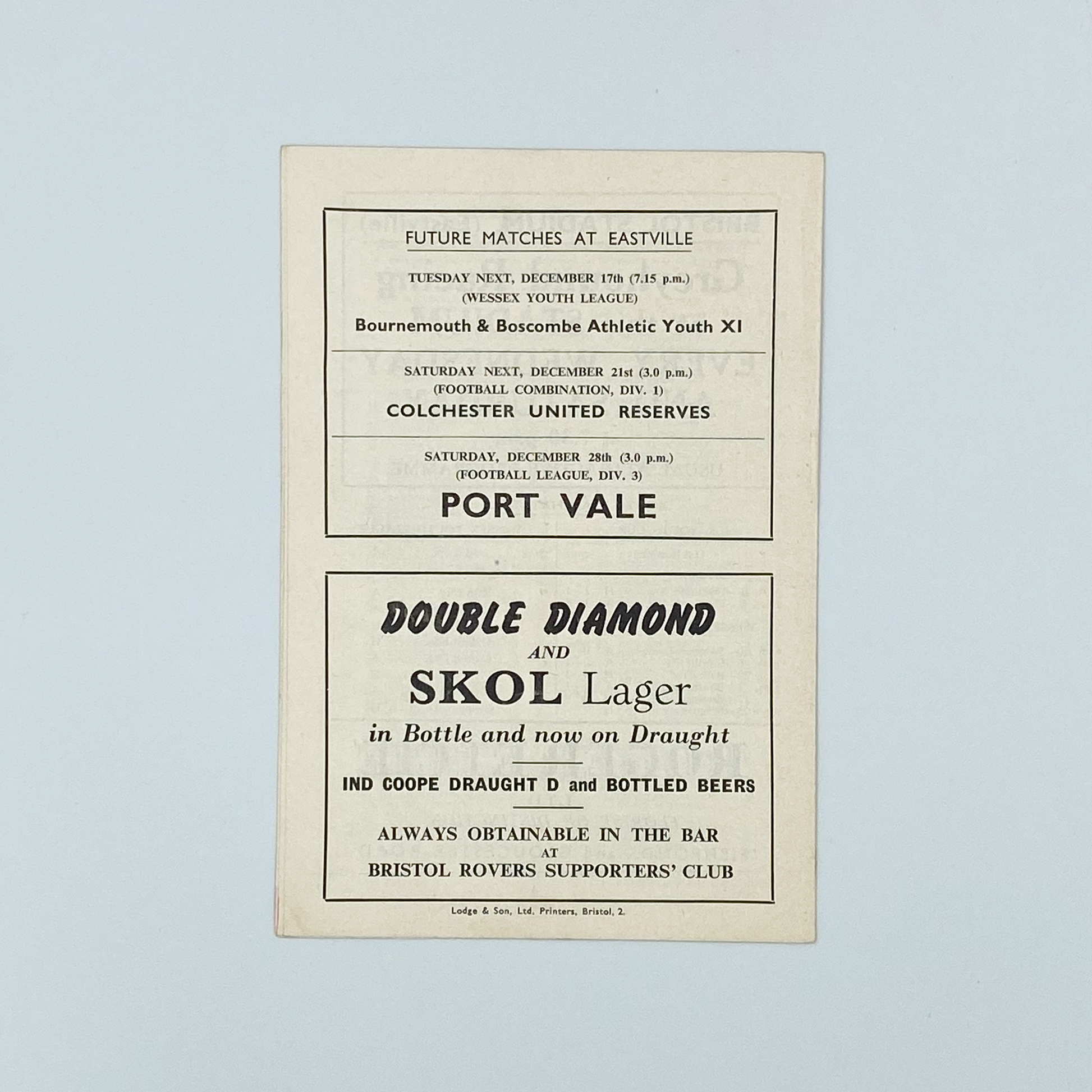 Bristol Rovers vs Bristol City Programme (14 December, 1963)