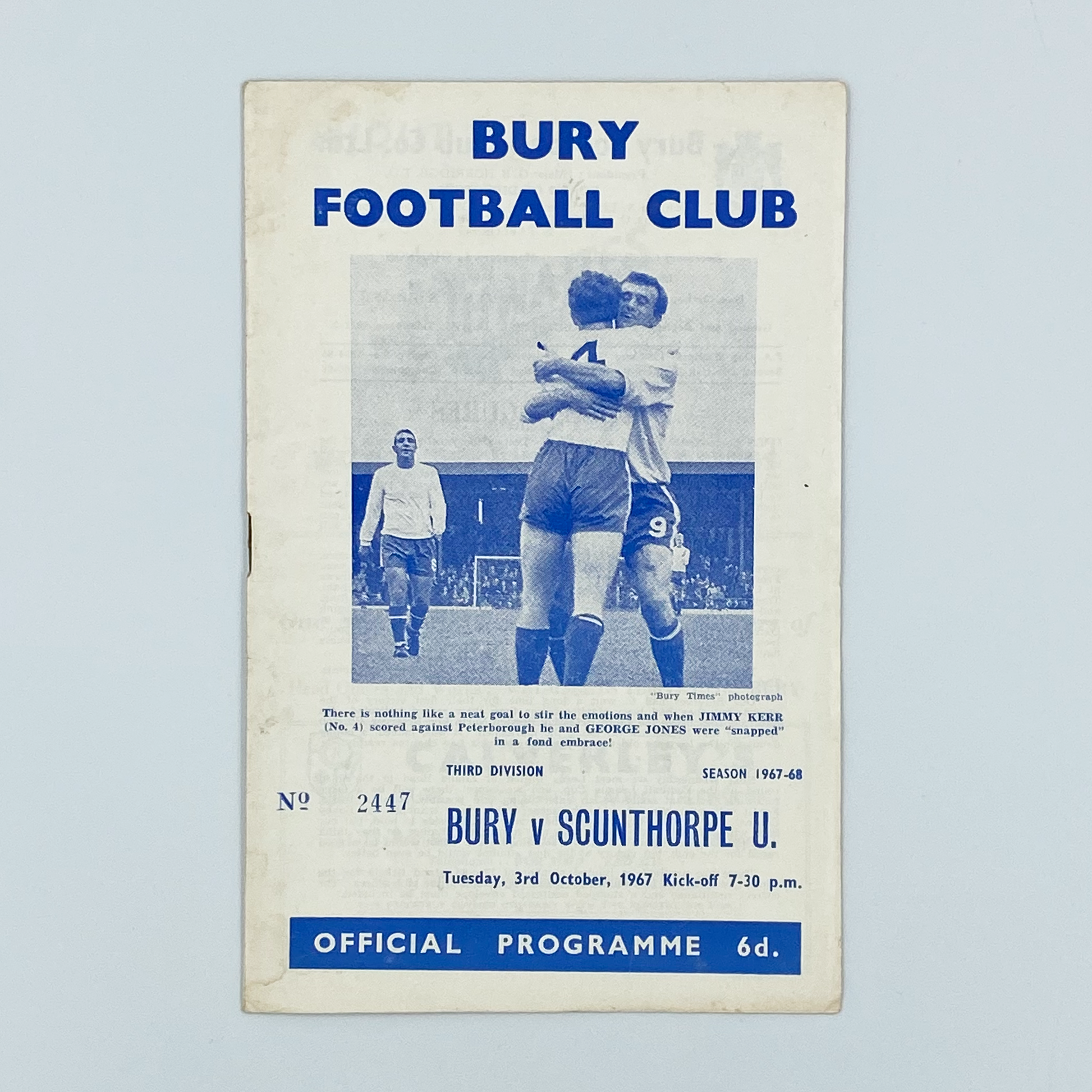 Bury vs Scunthorpe United Programme (3 October, 1967)