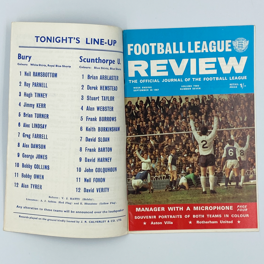 Bury vs Scunthorpe United Programme (3 October, 1967)