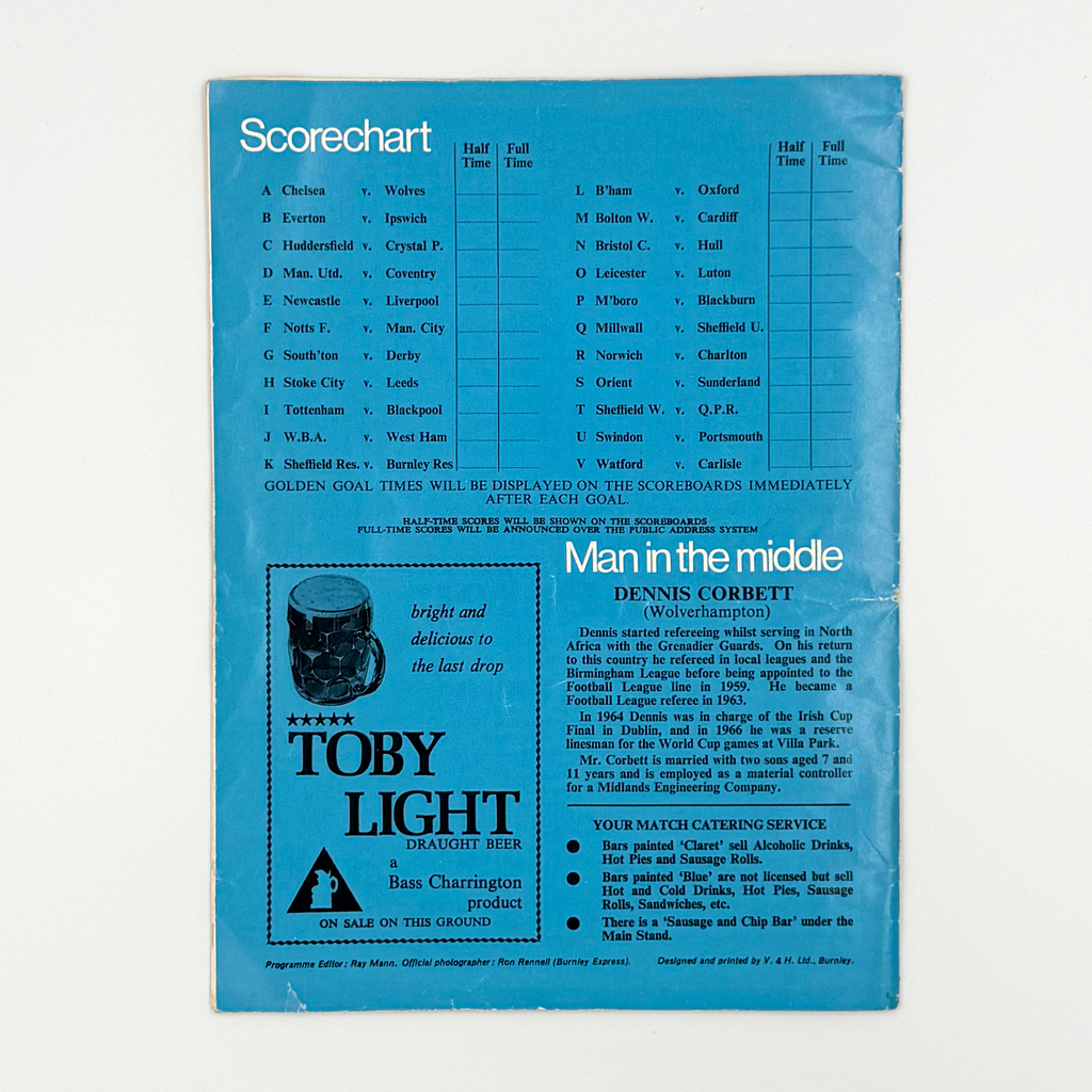 Burnley vs Arsenal Programme (12 September, 1970)