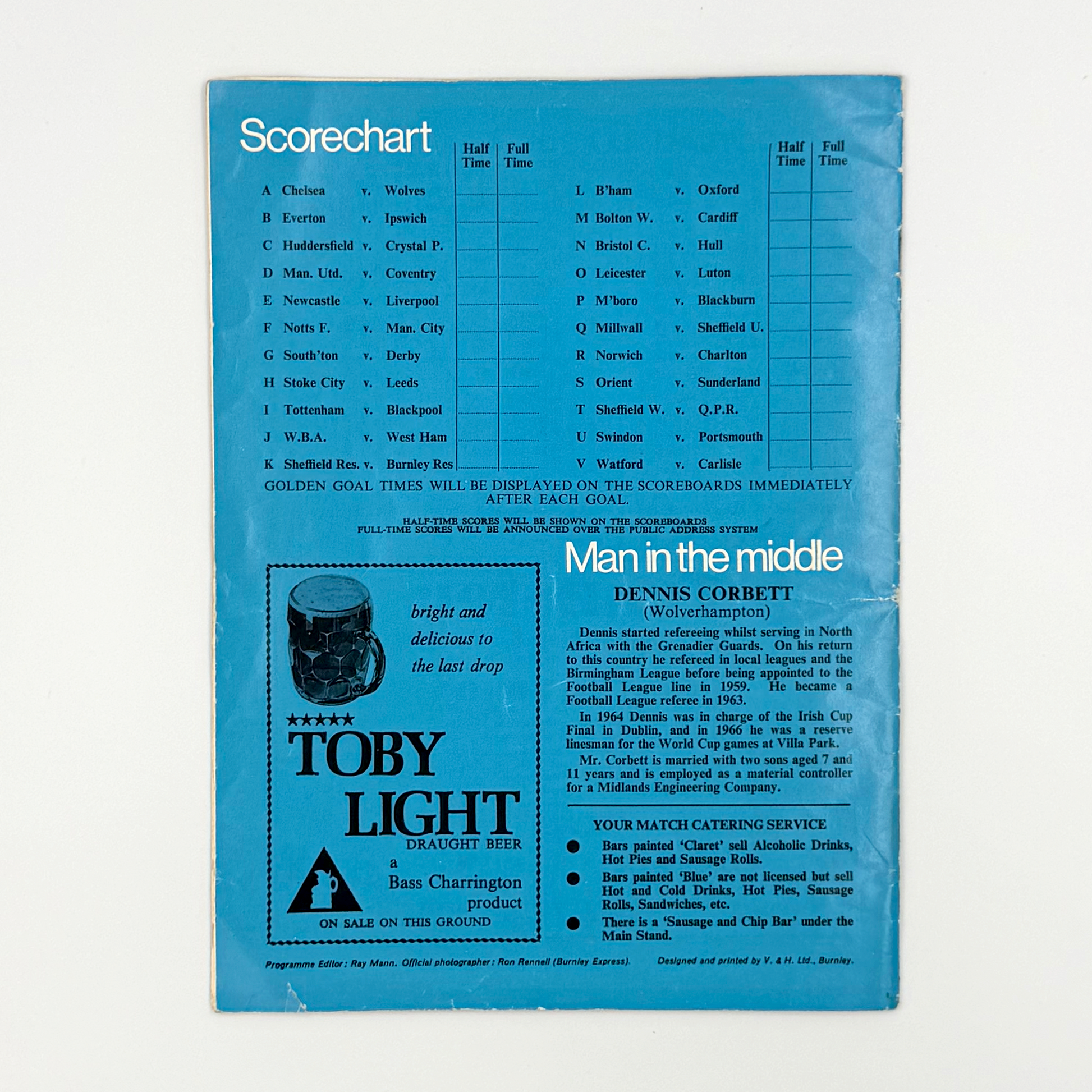 Burnley vs Arsenal Programme (12 September, 1970)