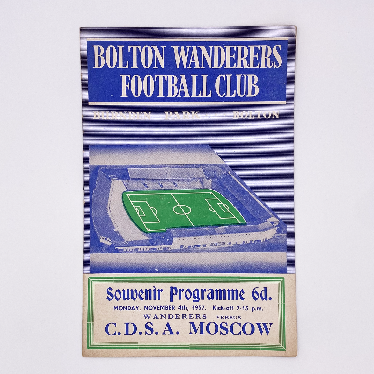 Bolton Wanderers vs C.D.S.A. Moscow Programme (4 November, 1957)