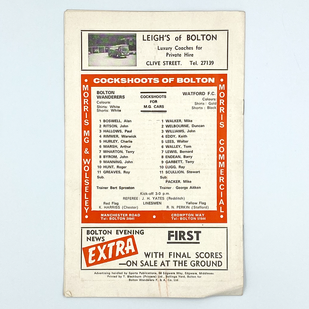 Bolton Wanderers vs Watford Programme (3 January, 1970)