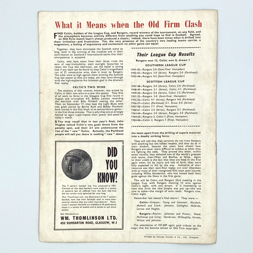 1966 Scottish League Cup Final Programme (29 October, 1966)