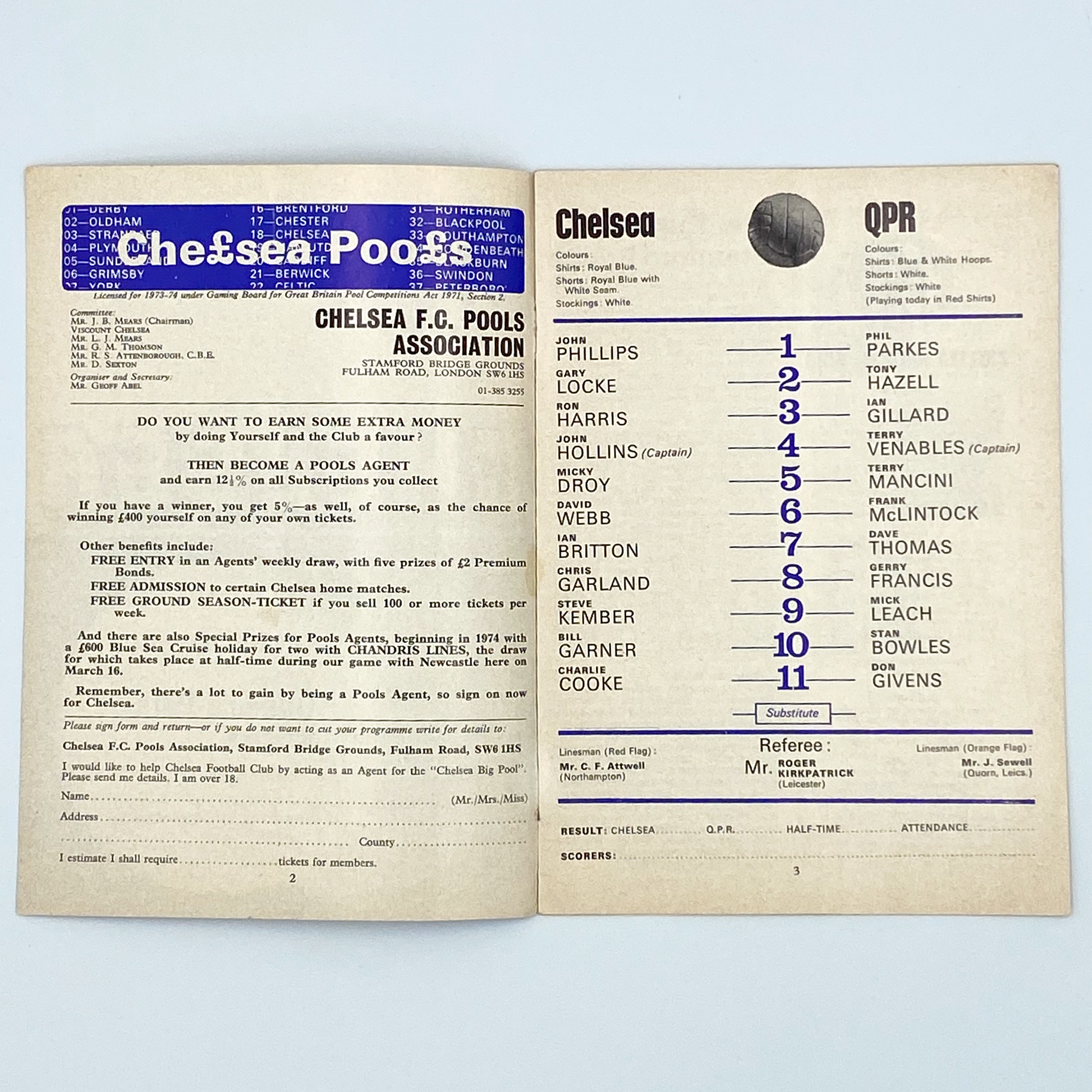 Chelsea vs Queens Park Rangers (23 February, 1974)