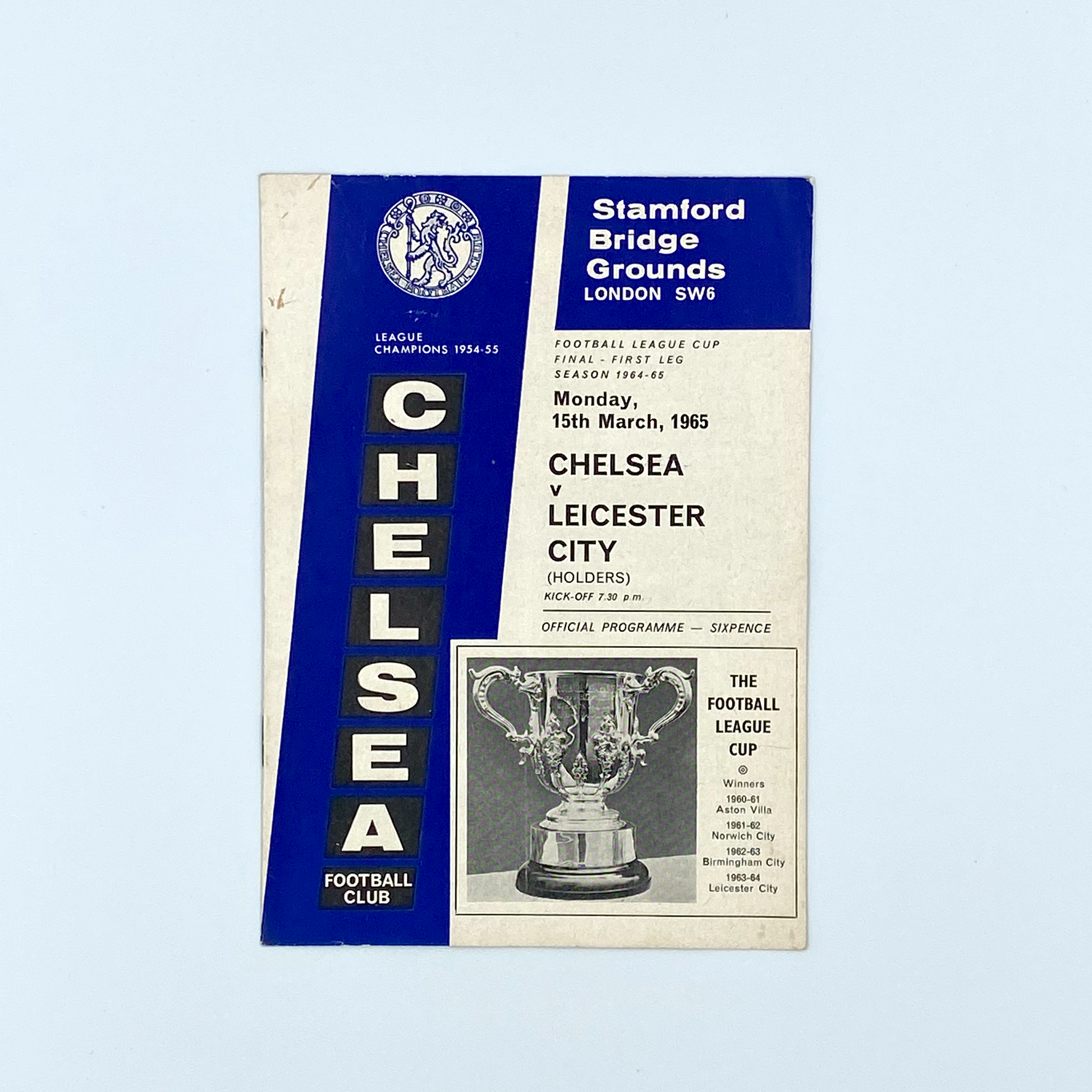 Chelsea vs Leicester City, League Cup Final 1st Leg Programme (15 March, 1965)