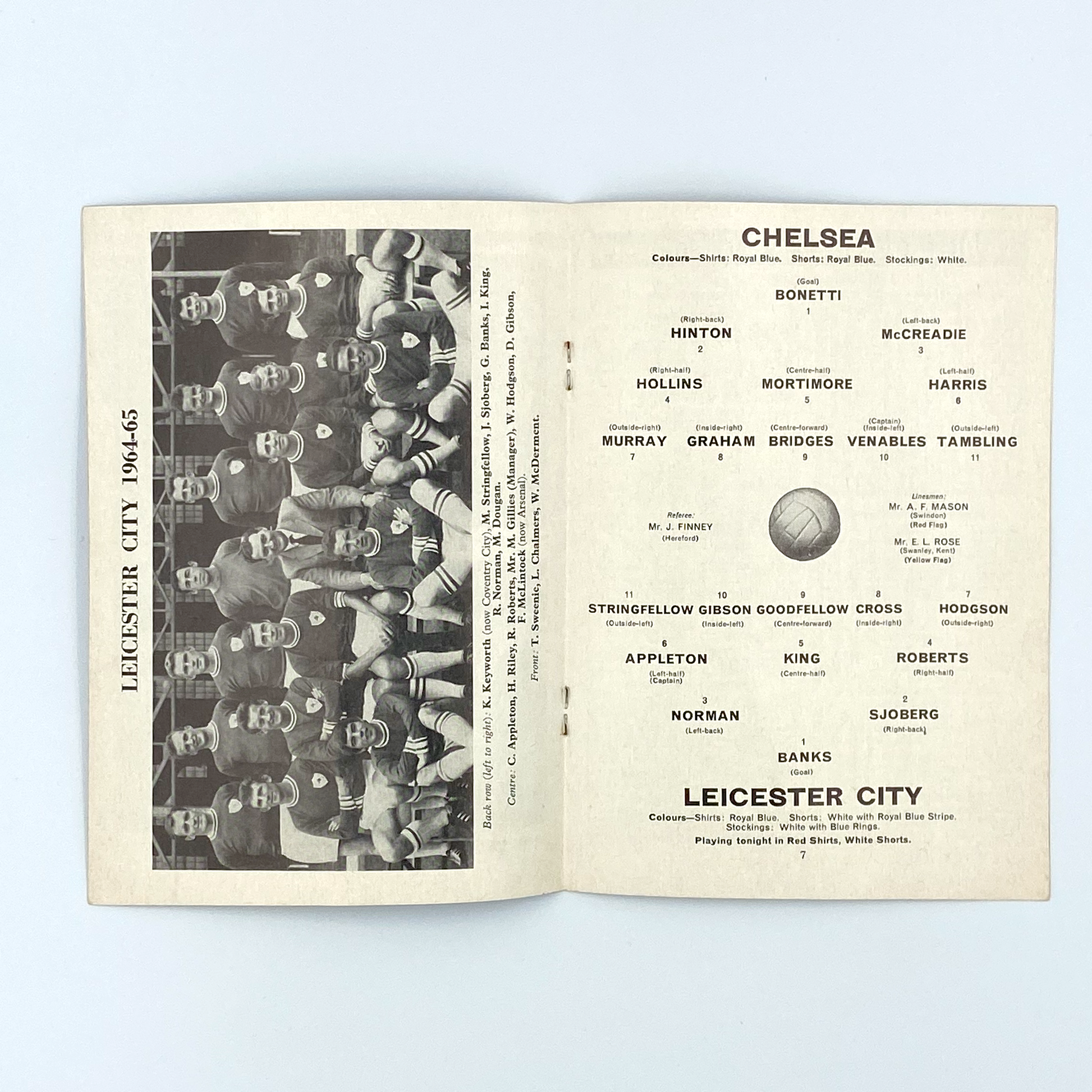 Chelsea vs Leicester City, League Cup Final 1st Leg Programme (15 March, 1965)