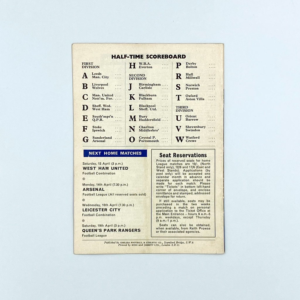 Chelsea vs Burnley Programme (5 April, 1969)