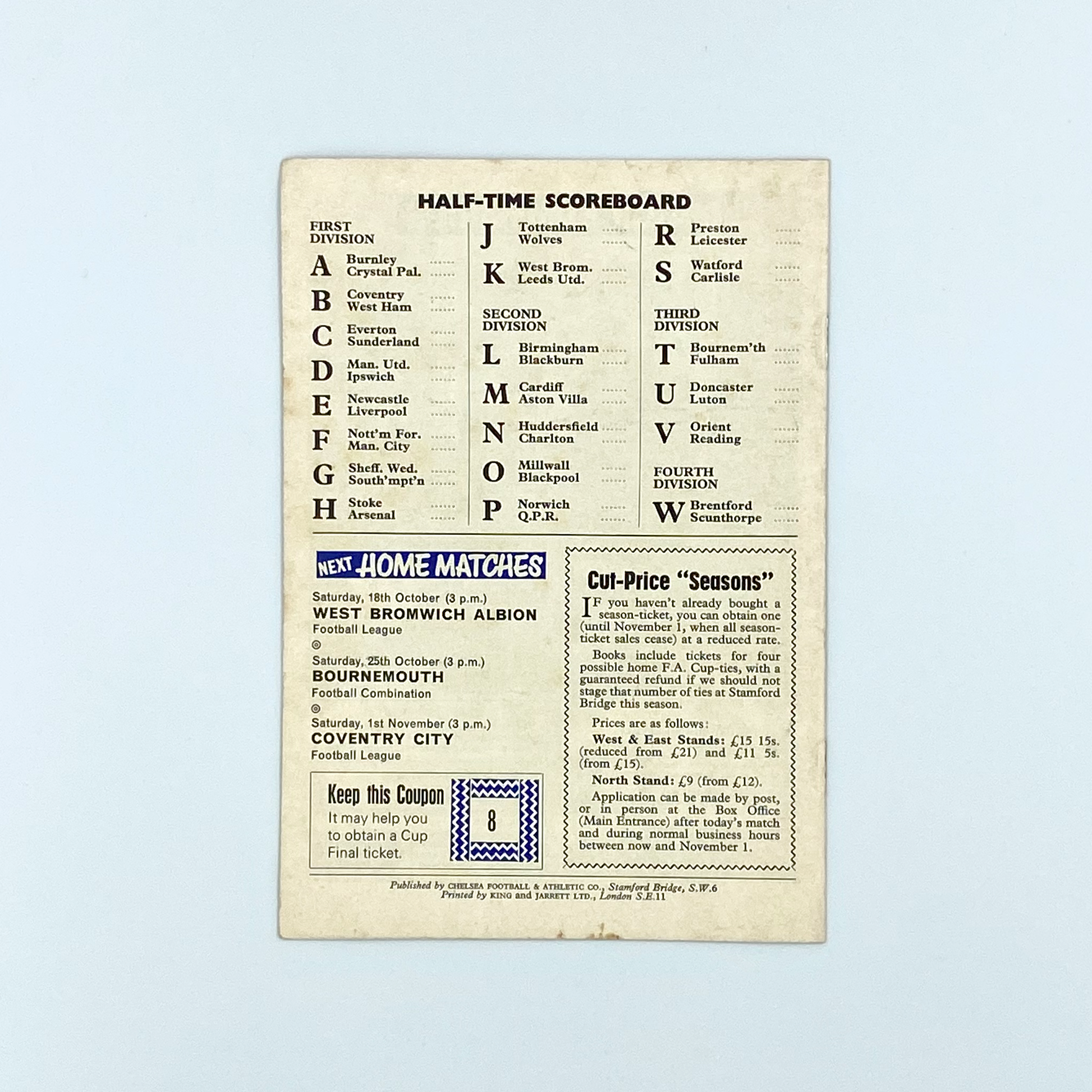 Chelsea vs Derby County Programme (11 October, 1969)