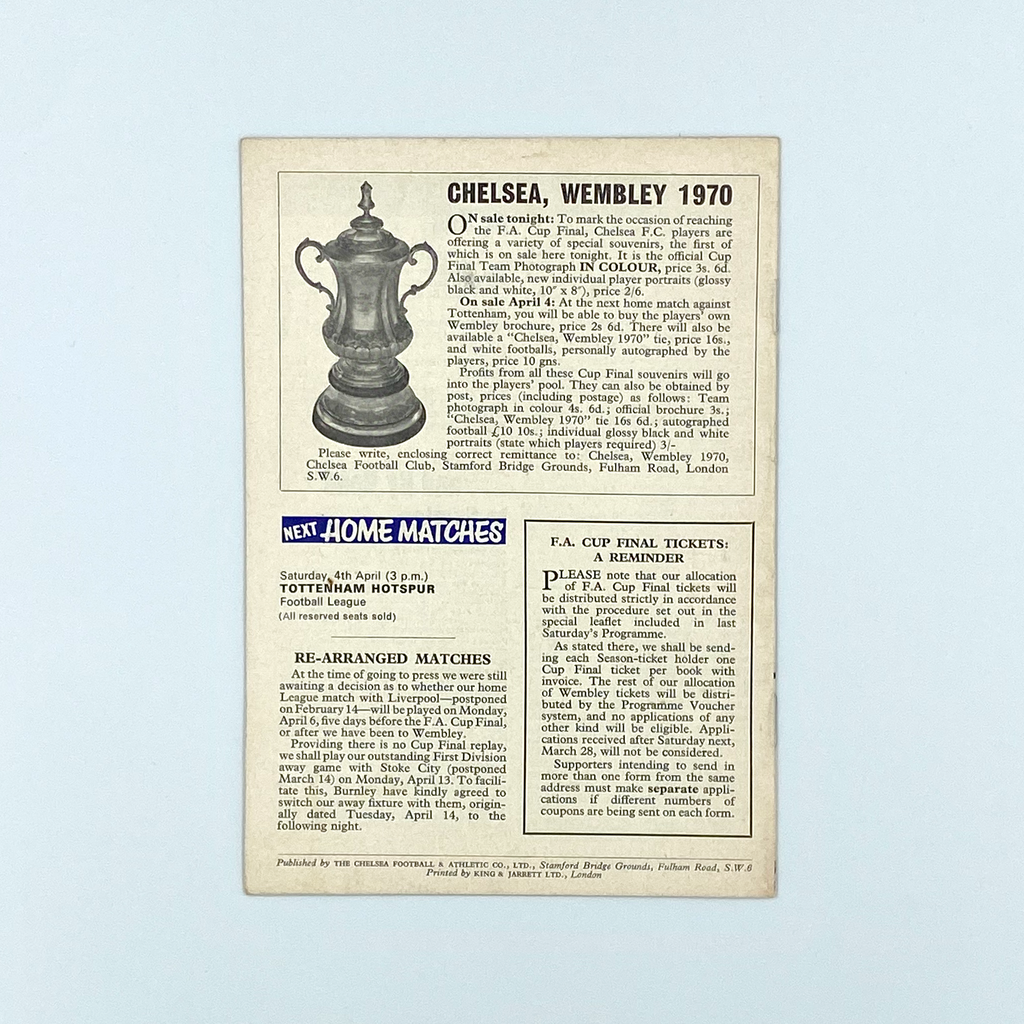 Chelsea vs Sheffield Wednesday Programme (25 March, 1970)