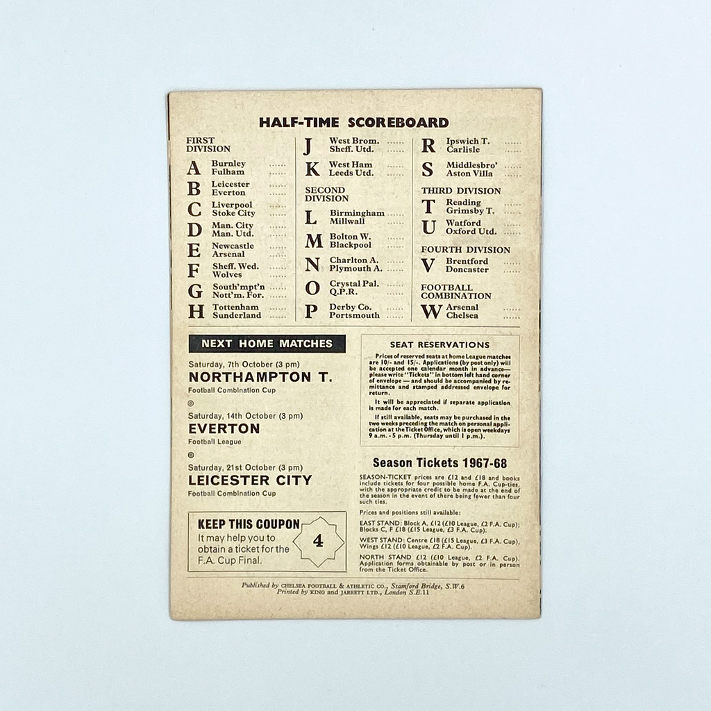 Chelsea vs Coventry City Programme (30 September, 1967)
