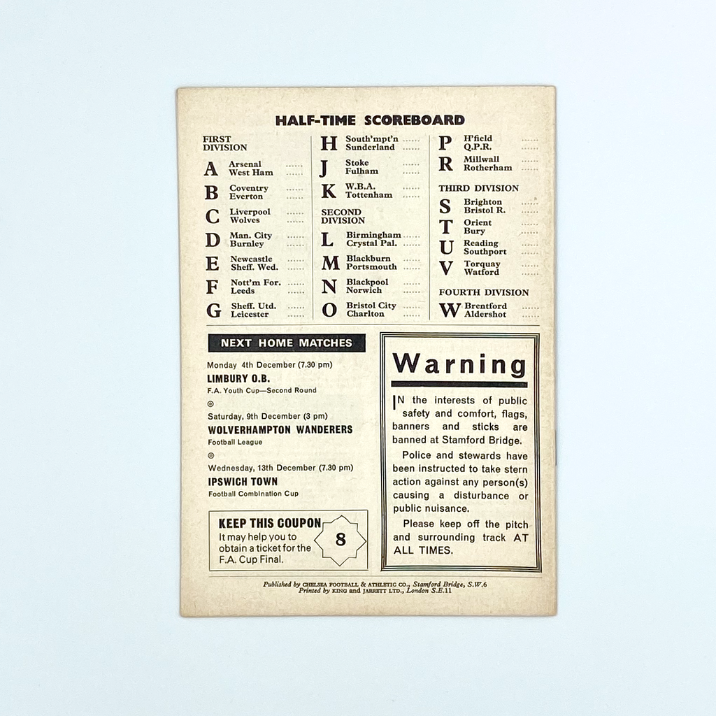 Chelsea vs Manchester United Programme (25 November, 1967)