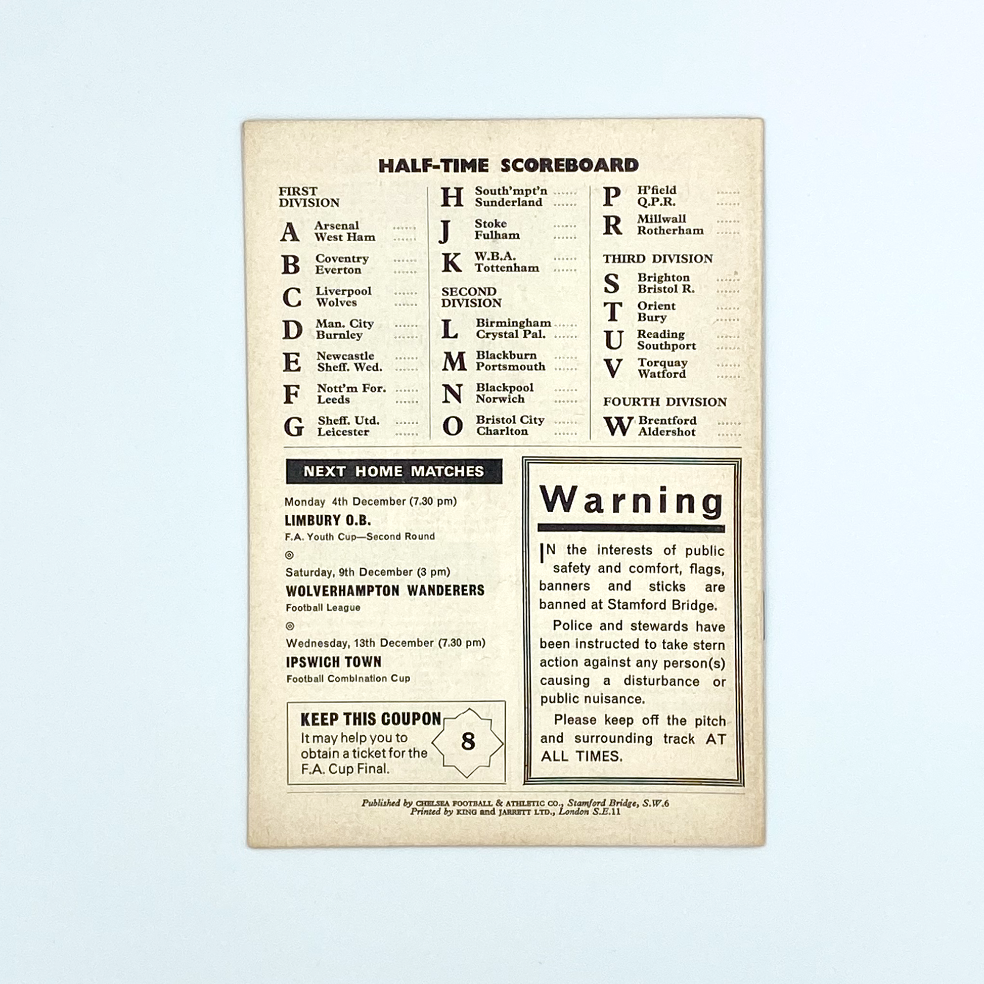 Chelsea vs Manchester United Programme (25 November, 1967)