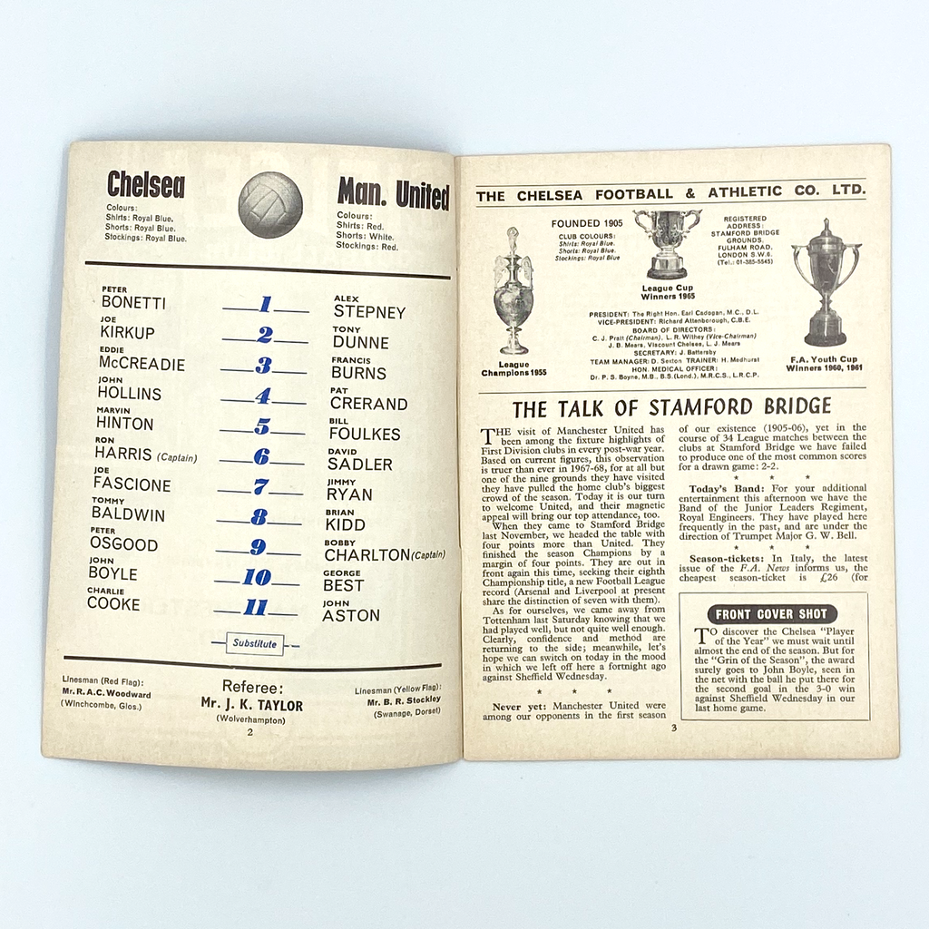Chelsea vs Manchester United Programme (25 November, 1967)