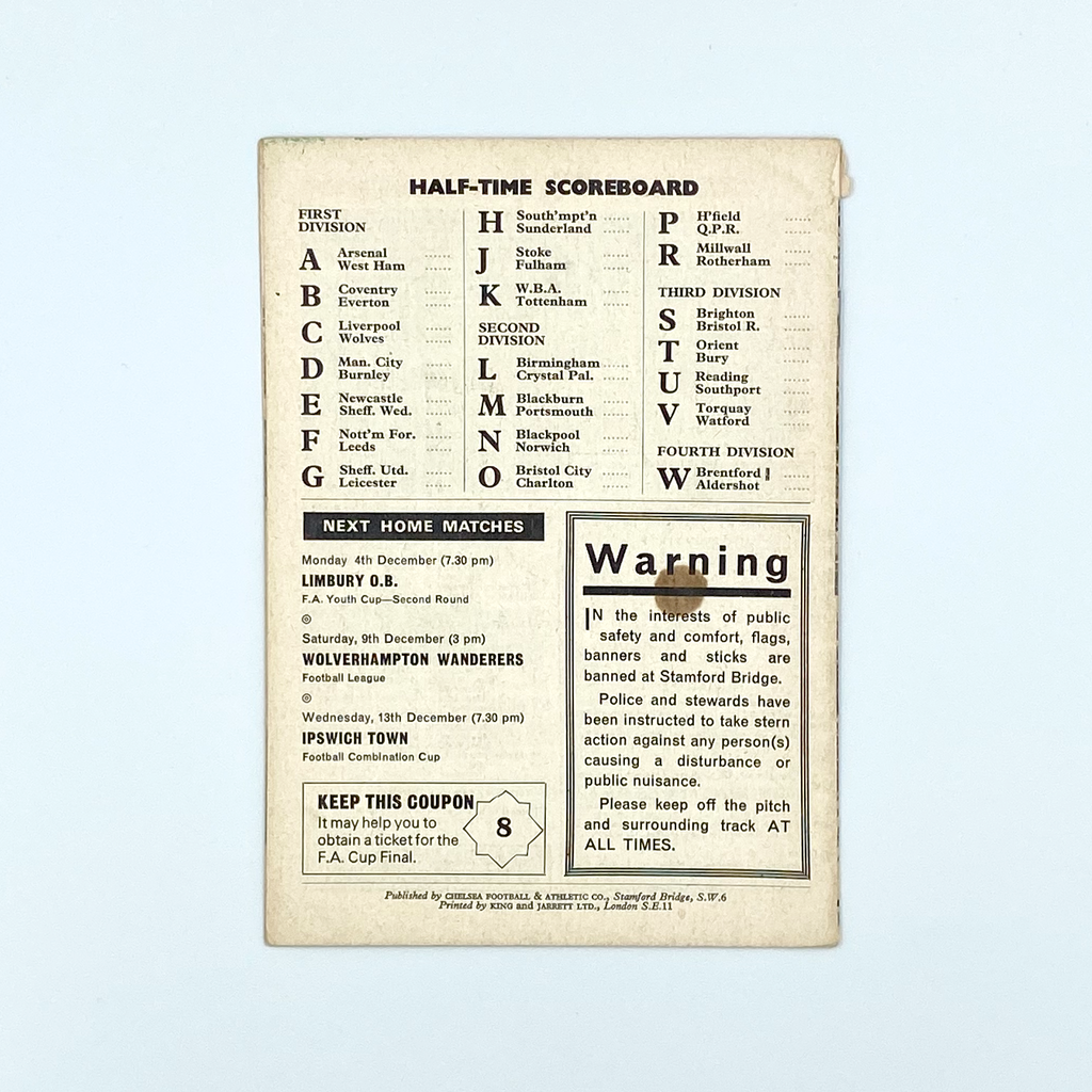 Chelsea vs Manchester United Programme (25 November, 1967)