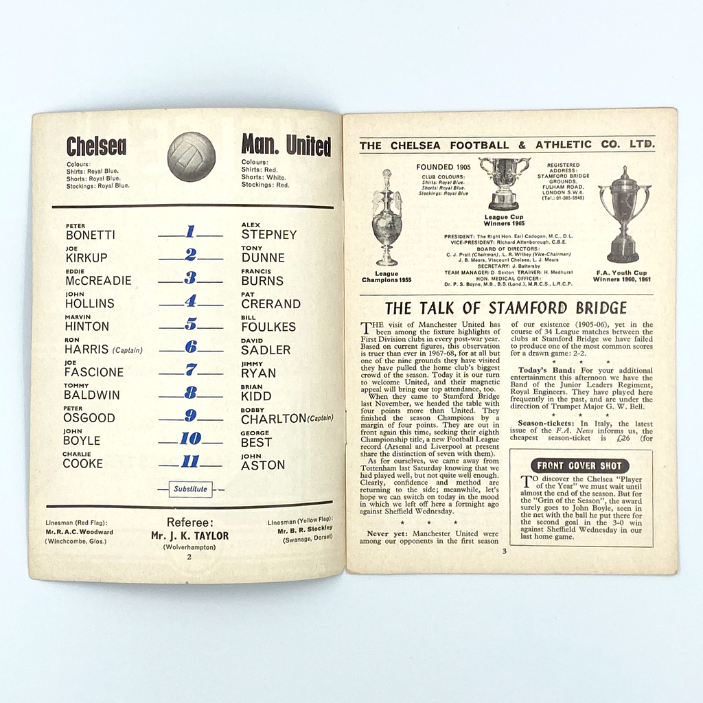 Chelsea vs Manchester United Programme (25 November, 1967)