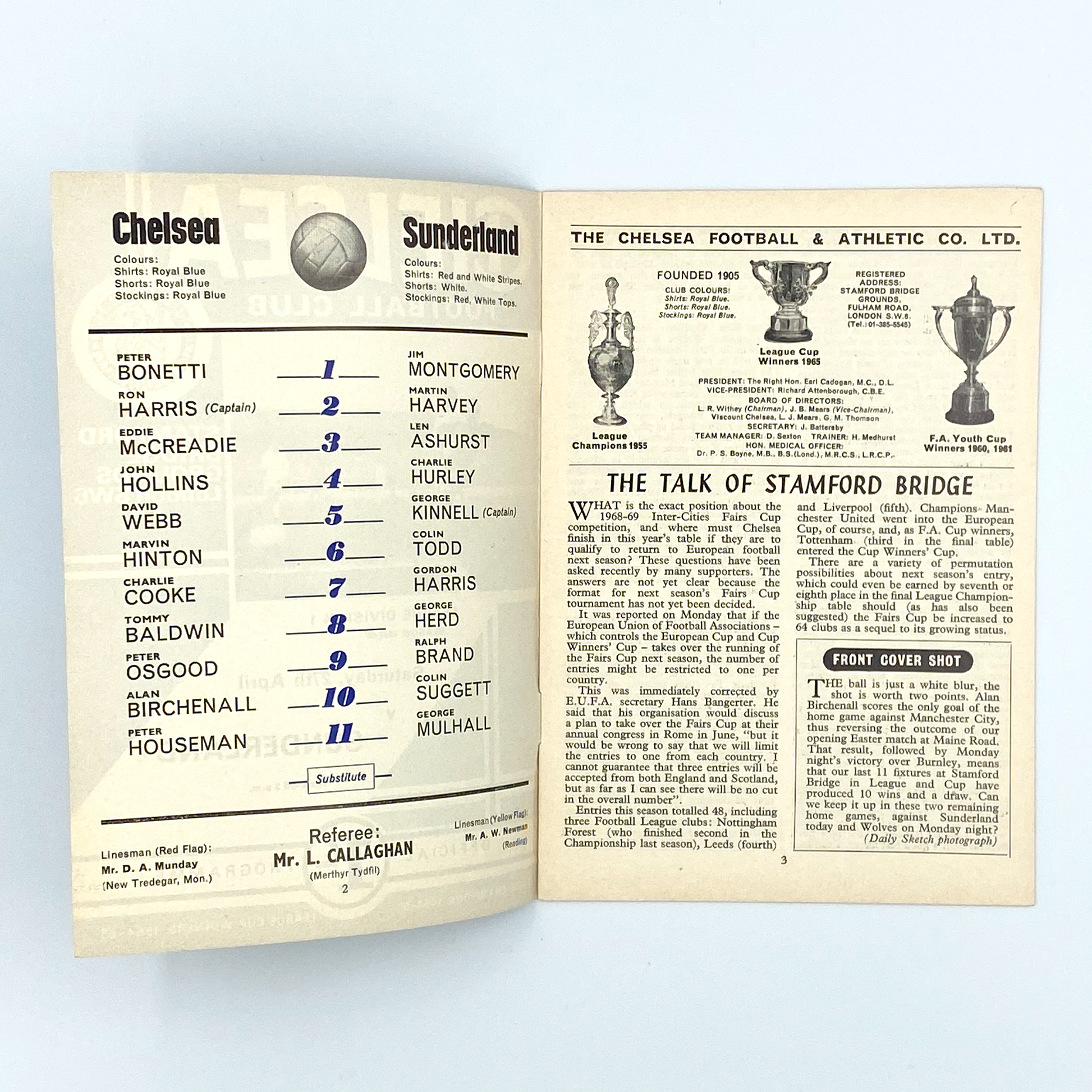 Chelsea vs Sunderland Programme (27 April, 1968)