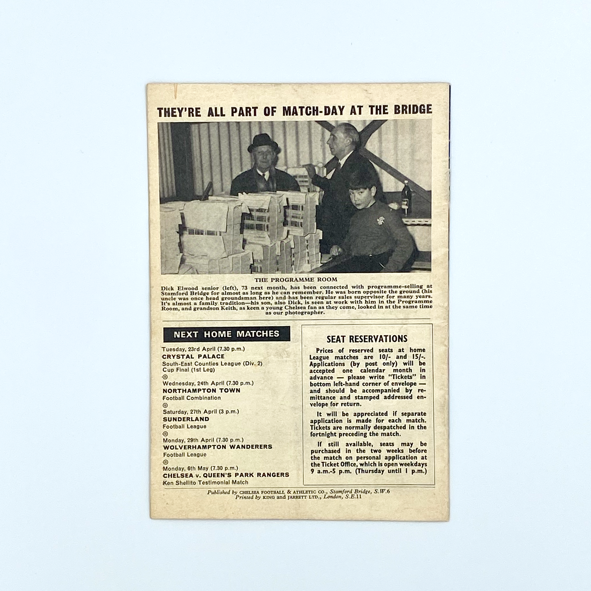 Chelsea vs Burnley Programme (22 April, 1968)