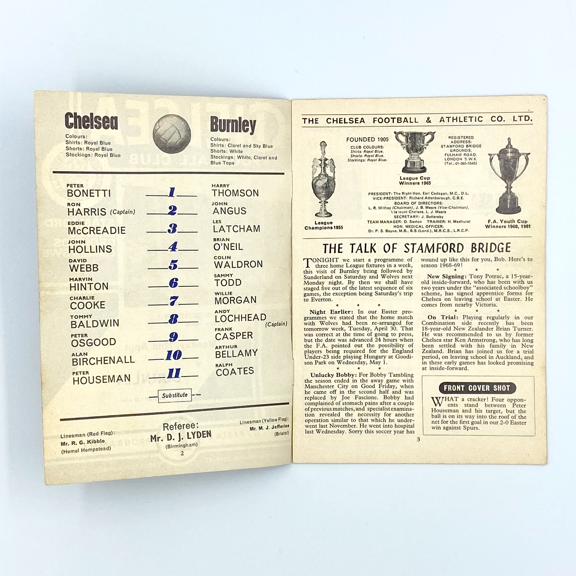 Chelsea vs Burnley Programme (22 April, 1968)
