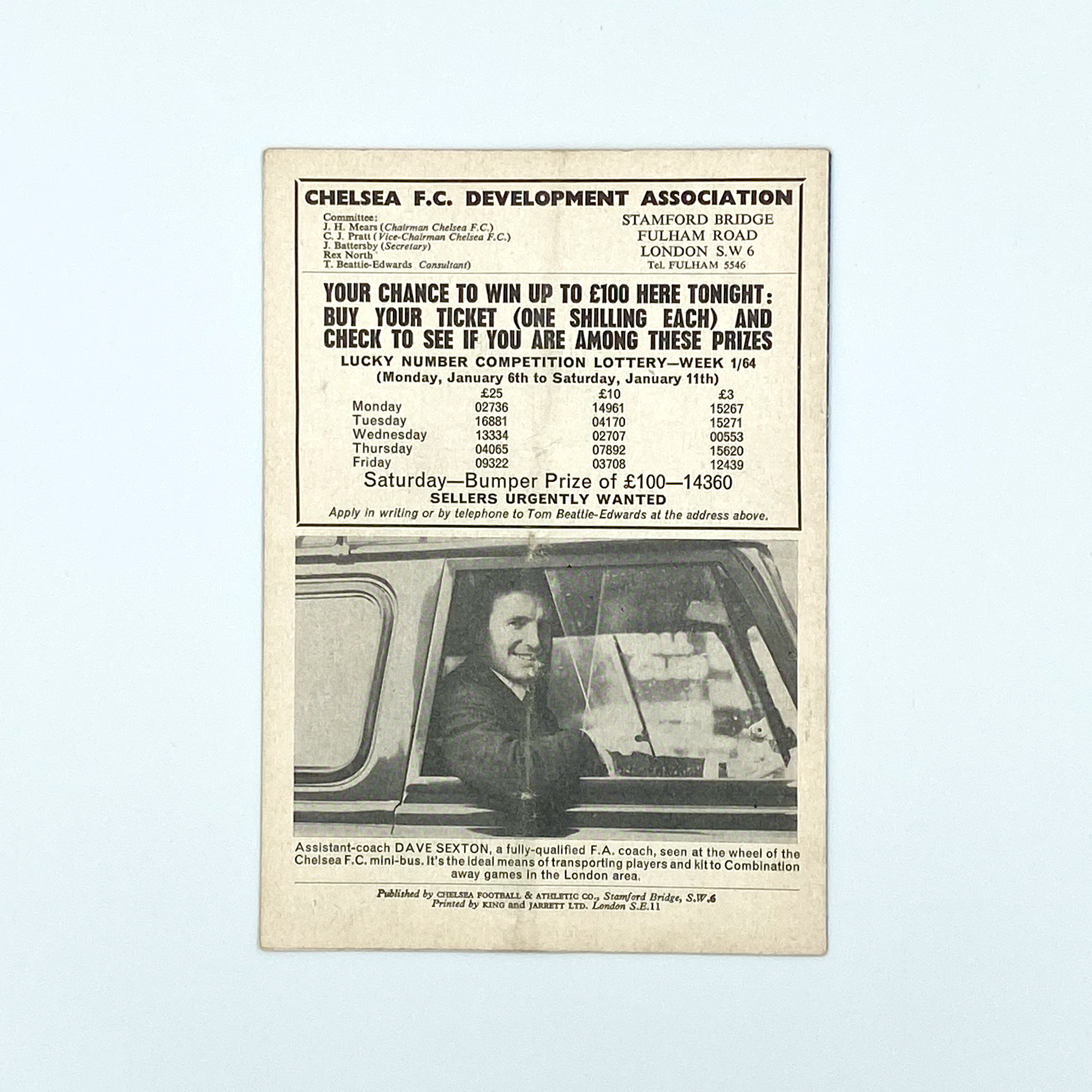 Chelsea vs Tottenham Hotspur Programme (8 January, 1964)