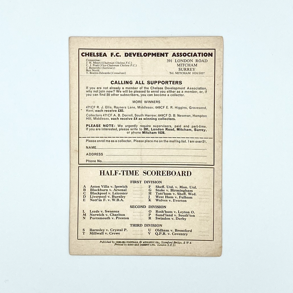 Chelsea vs Bolton Wanderers Programme (30 November, 1963)