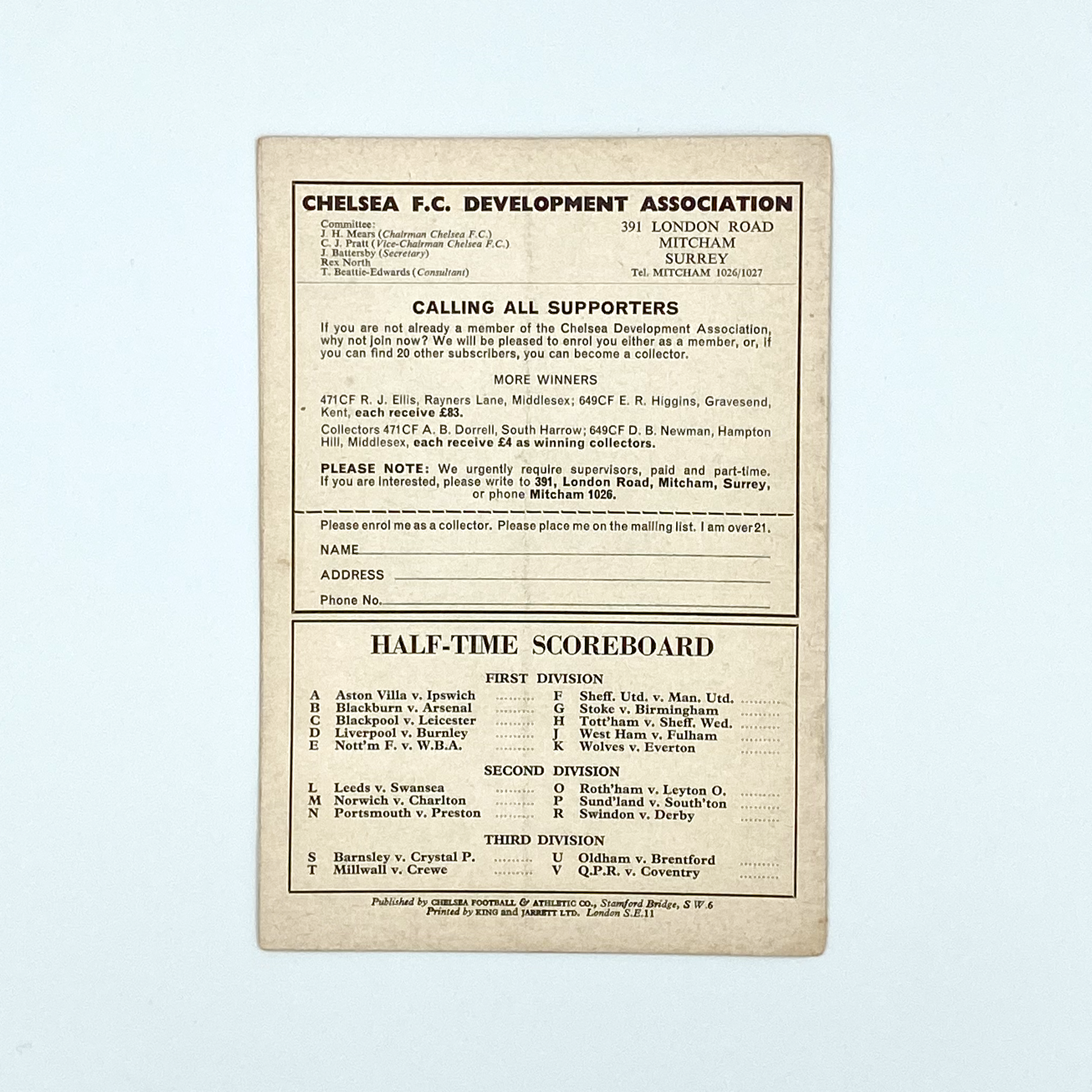 Chelsea vs Bolton Wanderers Programme (30 November, 1963)