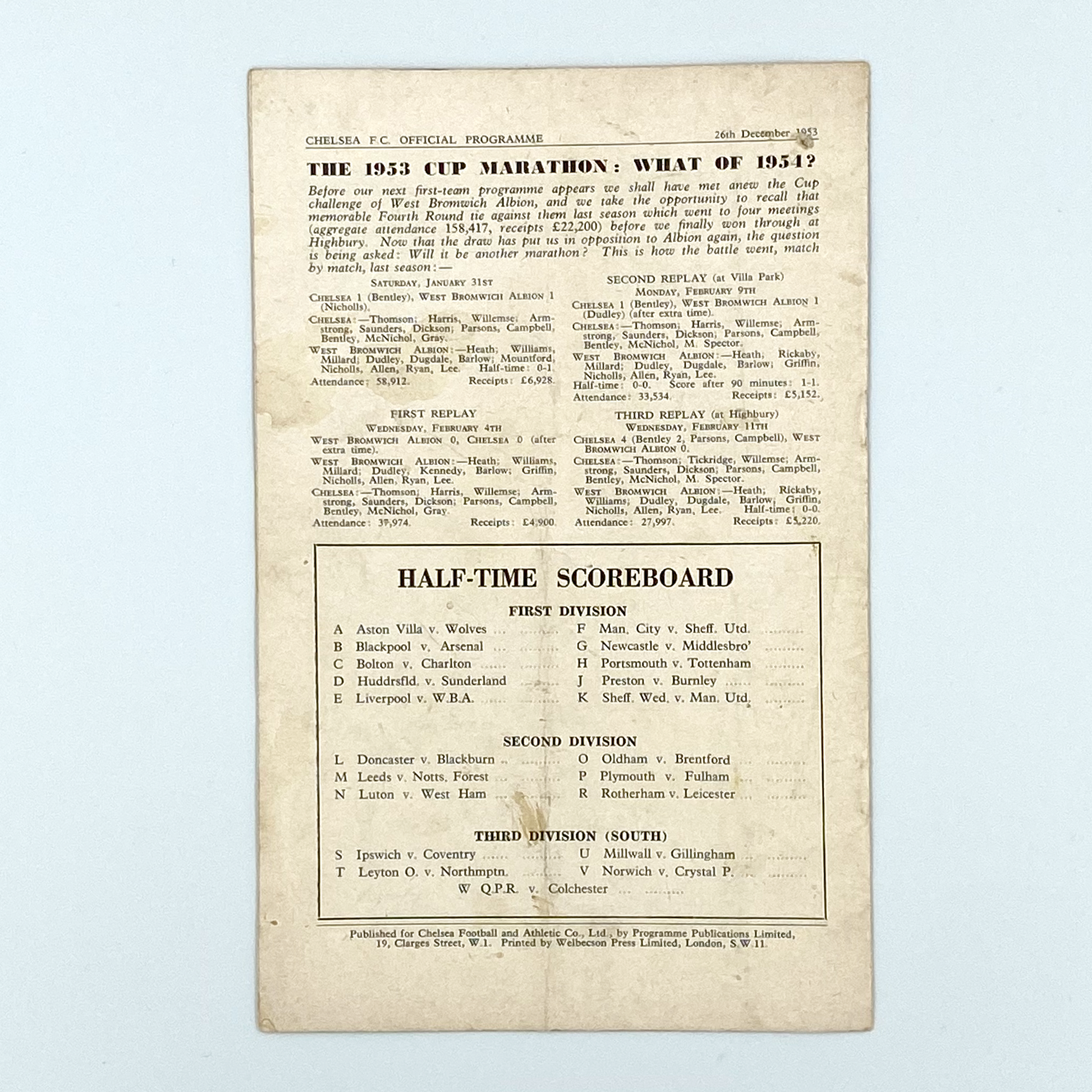 Chelsea vs Cardiff City Programme (26 December 1953)