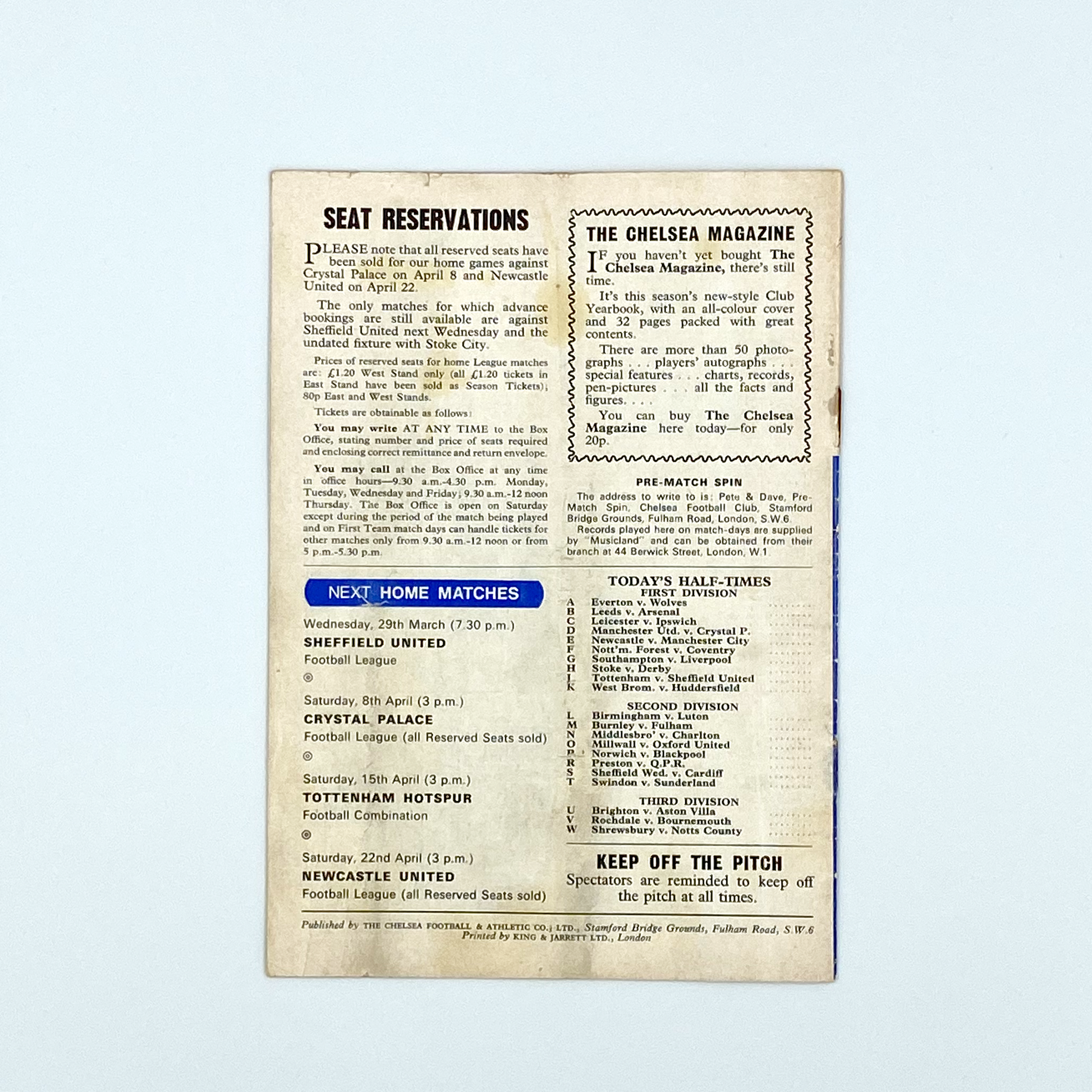 Chelsea vs West Ham United Programme (25 March, 1972)