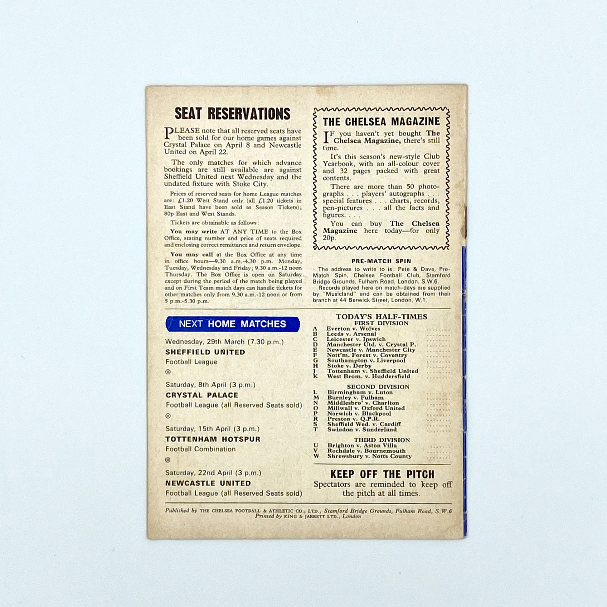 Chelsea vs West Ham United Programme (25 March, 1972)