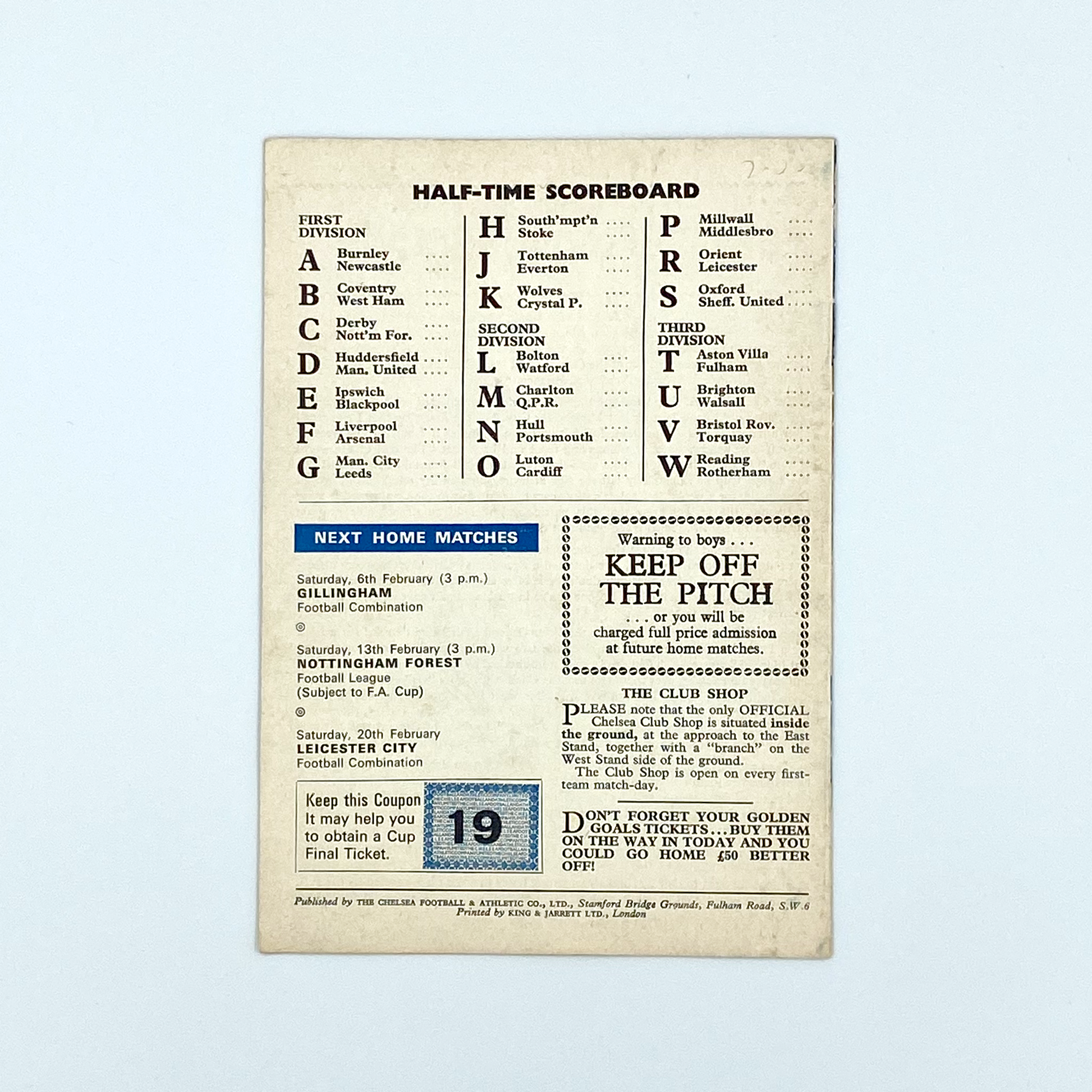 Chelsea vs West Bromwich Albion Programme (30 January, 1971)