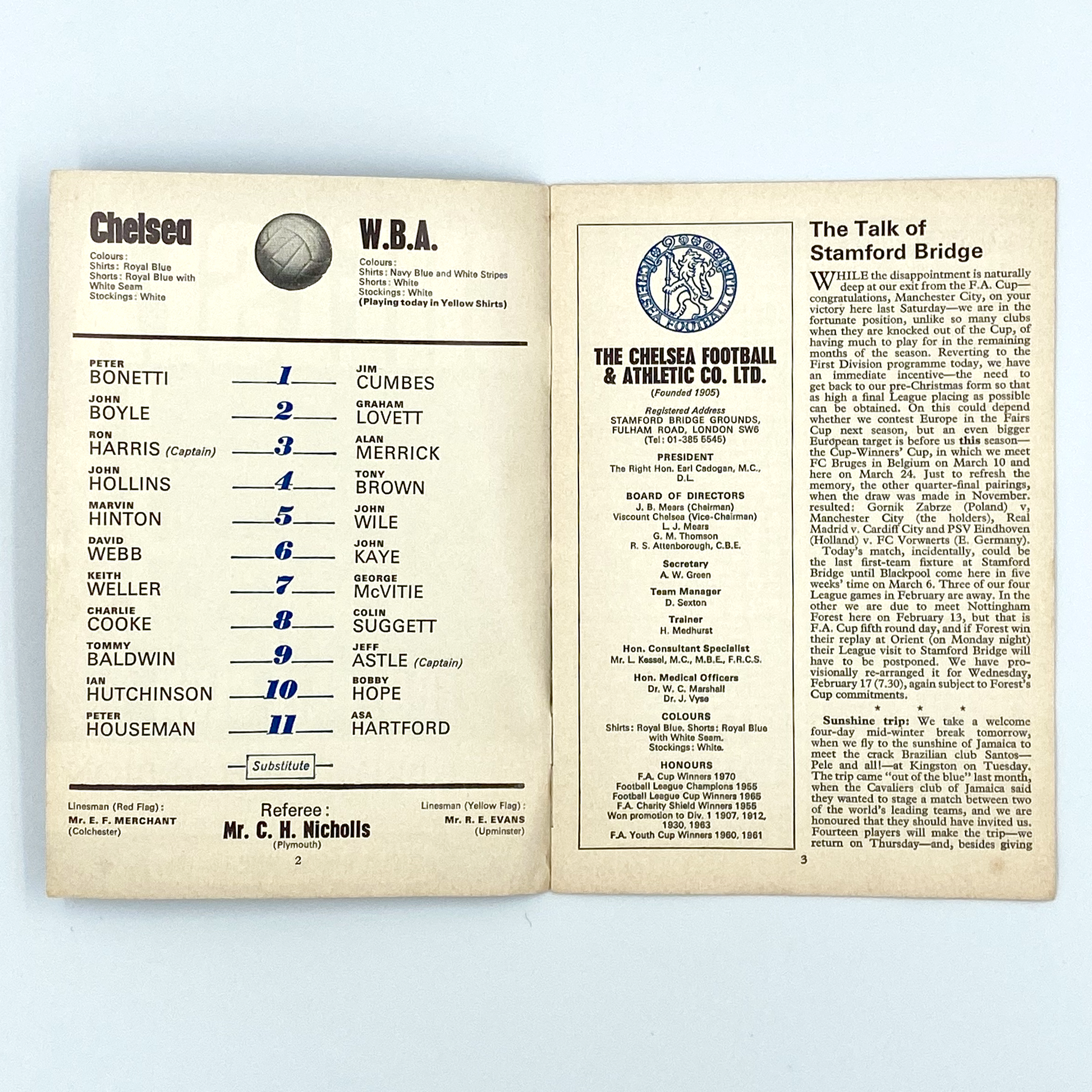 Chelsea vs West Bromwich Albion Programme (30 January, 1971)