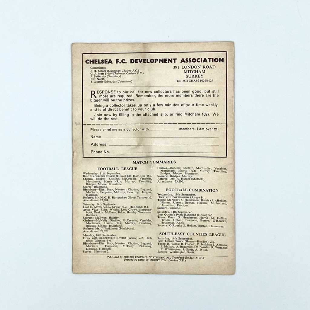 Chelsea vs Tottenham Hotspur Programme (21 September, 1963)