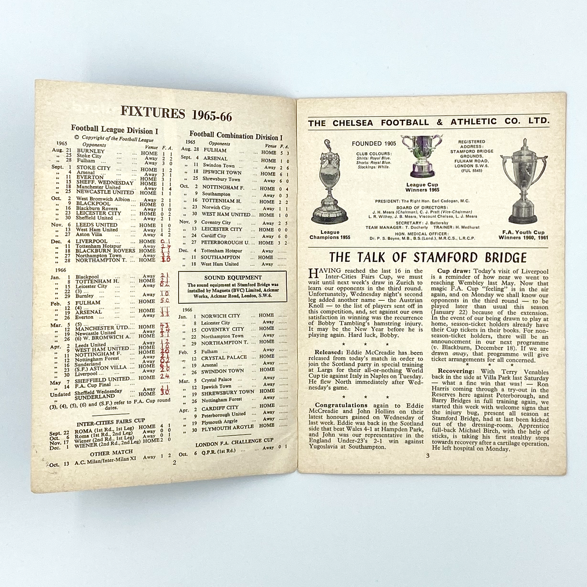 Chelsea vs Liverpool Programme (4 December, 1965)