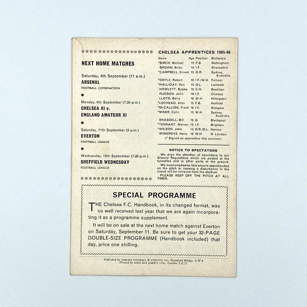 Chelsea vs Stoke City Programme (1 September, 1965)