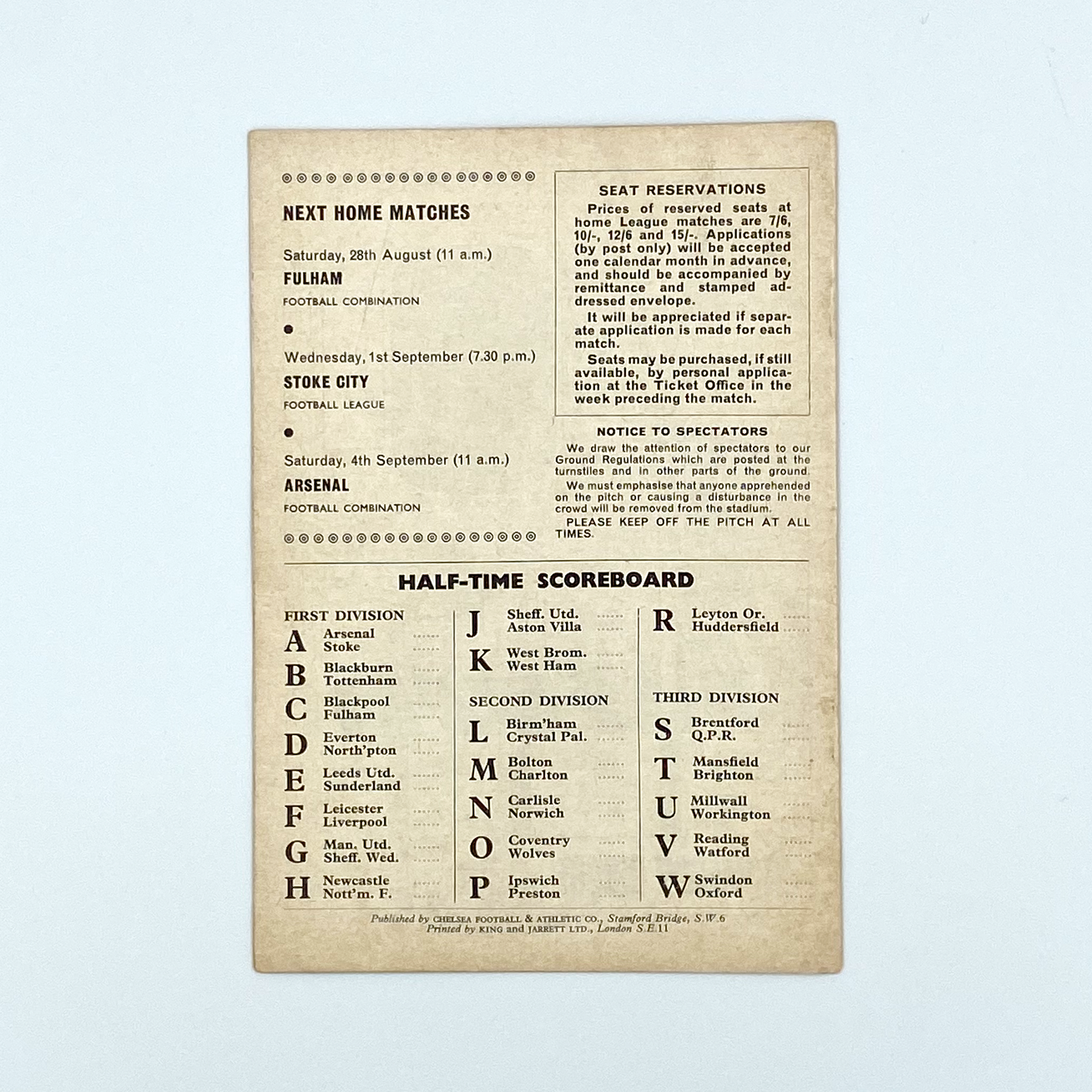 Chelsea vs Burnley Programme (21 August, 1965)