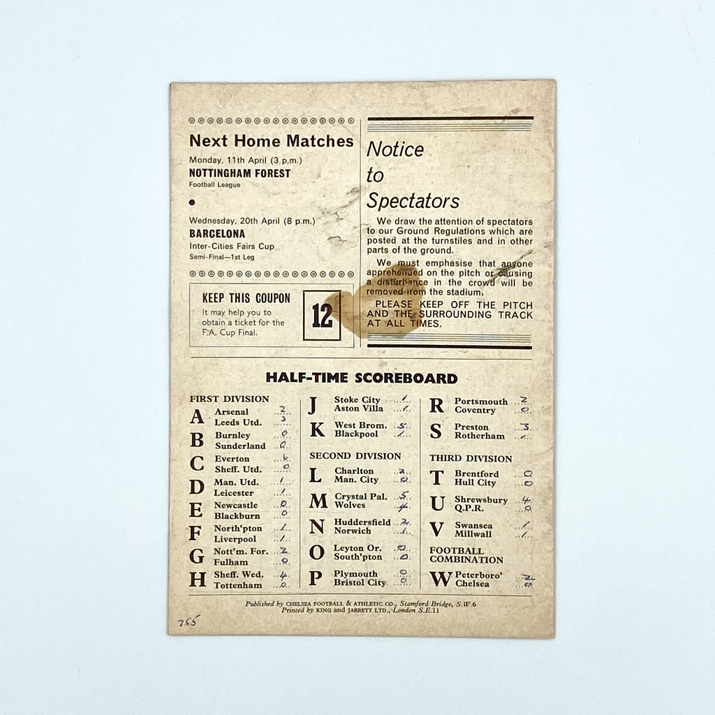 Chelsea vs West Ham United Programme (9 April, 1966)