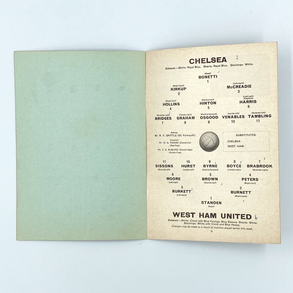 Chelsea vs West Ham United Programme (9 April, 1966)