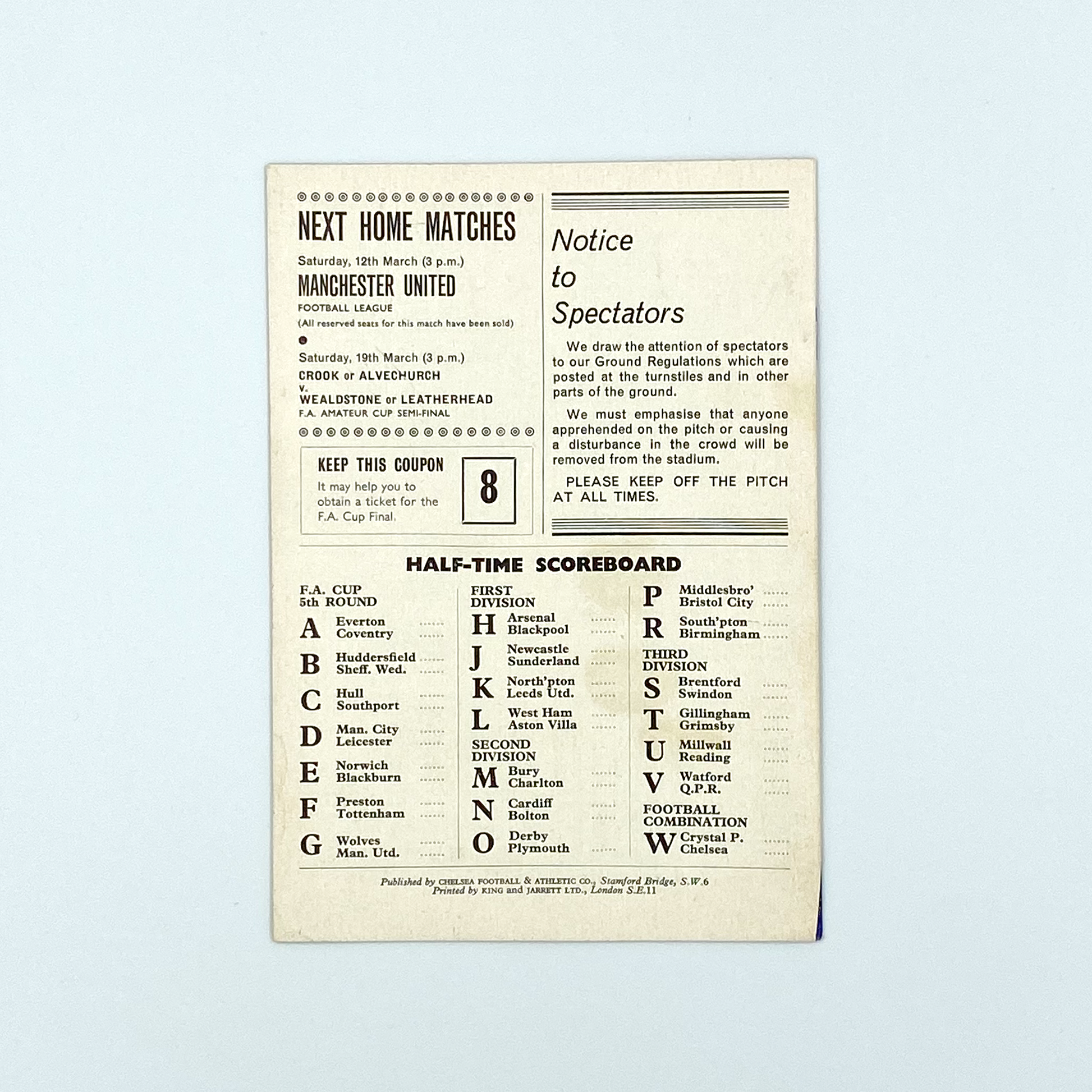 Chelsea vs Shrewsbury Town Programme (5 March, 1966)