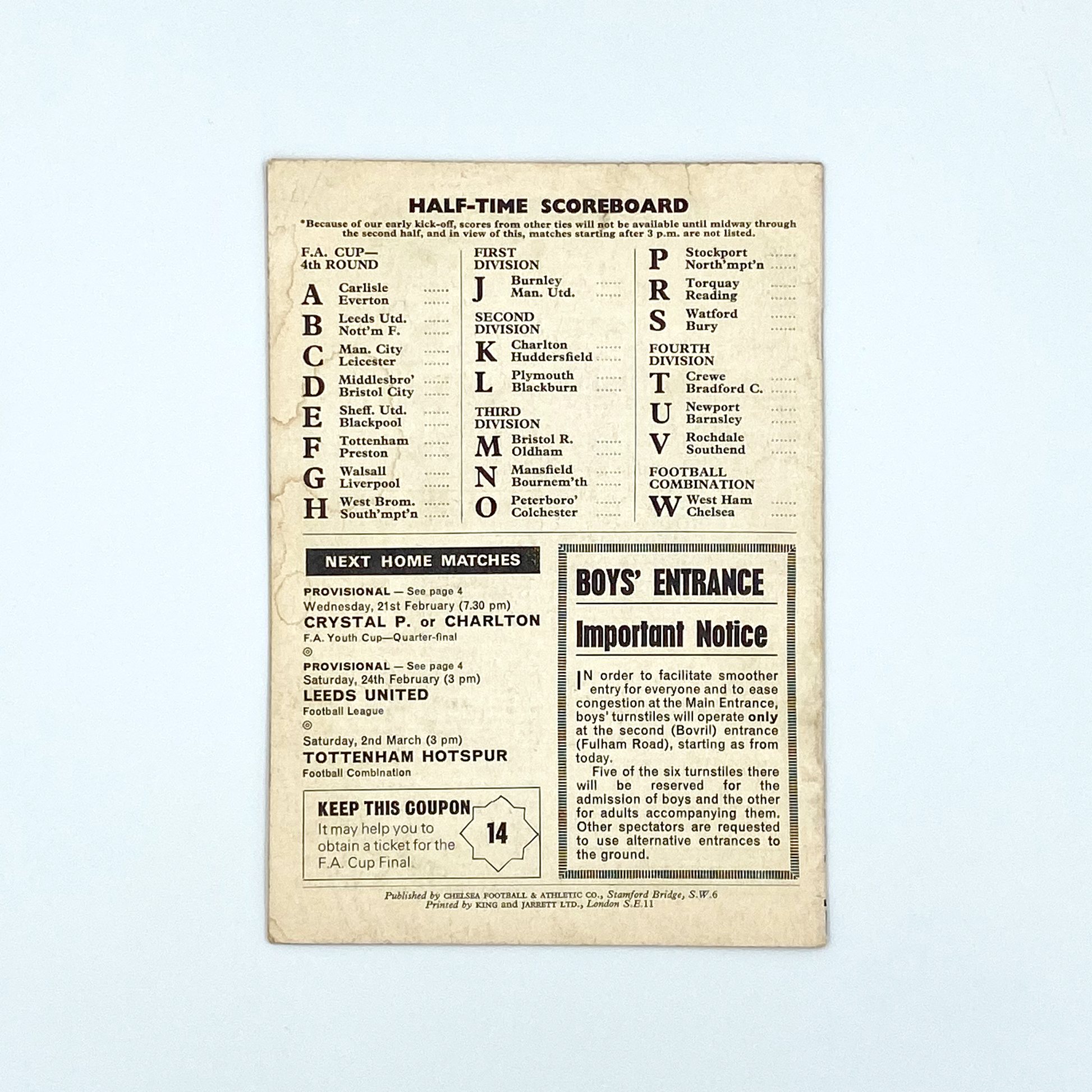 Chelsea vs Norwich City Programme (17 February, 1968)