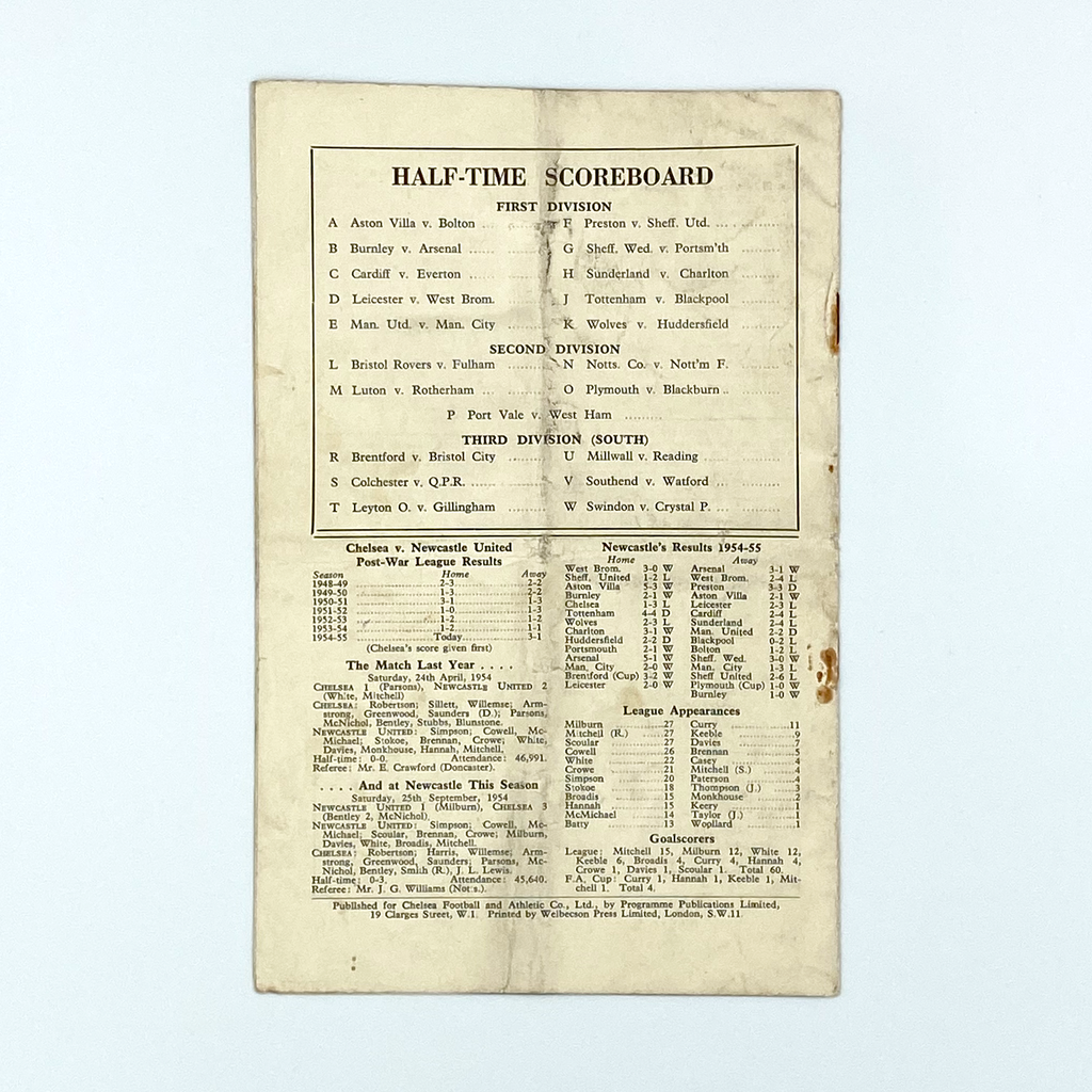 Chelsea vs Newcastle United Programme (12 February, 1955)
